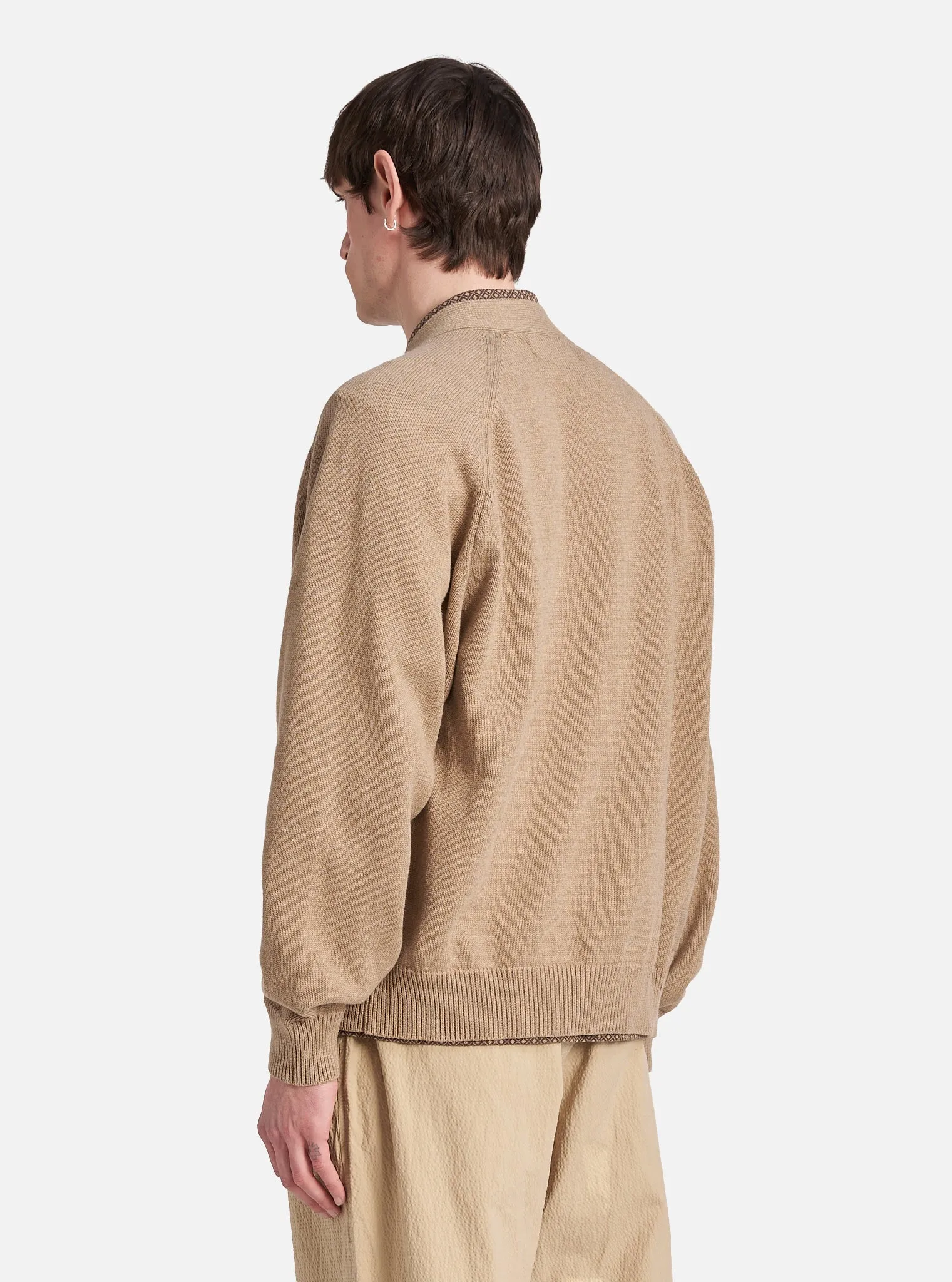 Universal Works Pocket David Cardigan in Sand Cotton Knit