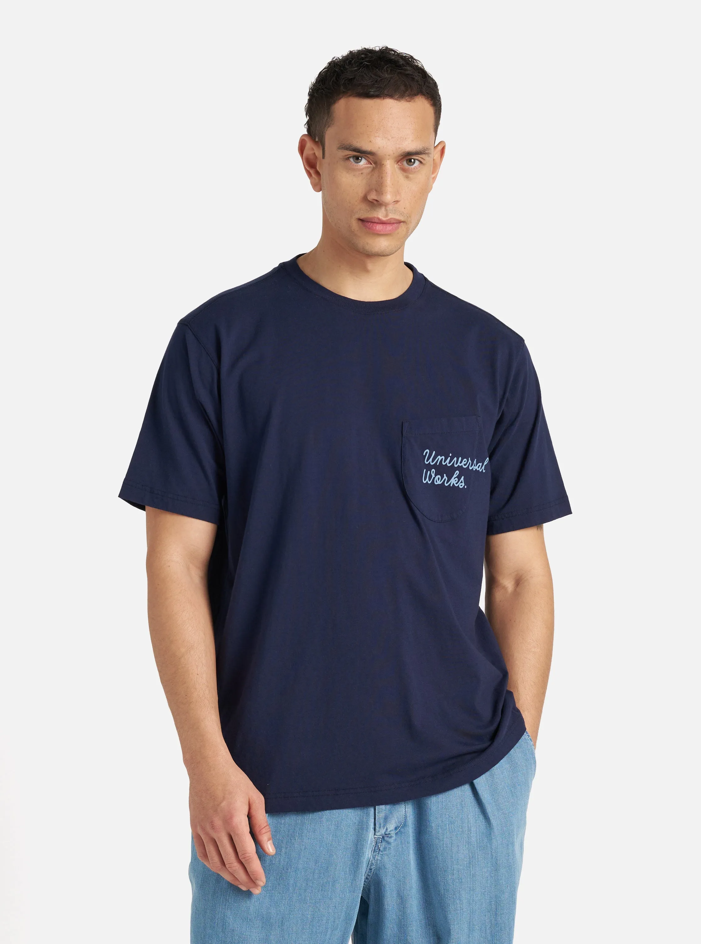 Universal Works Print Pocket Tee in Bright Navy Organic Jersey