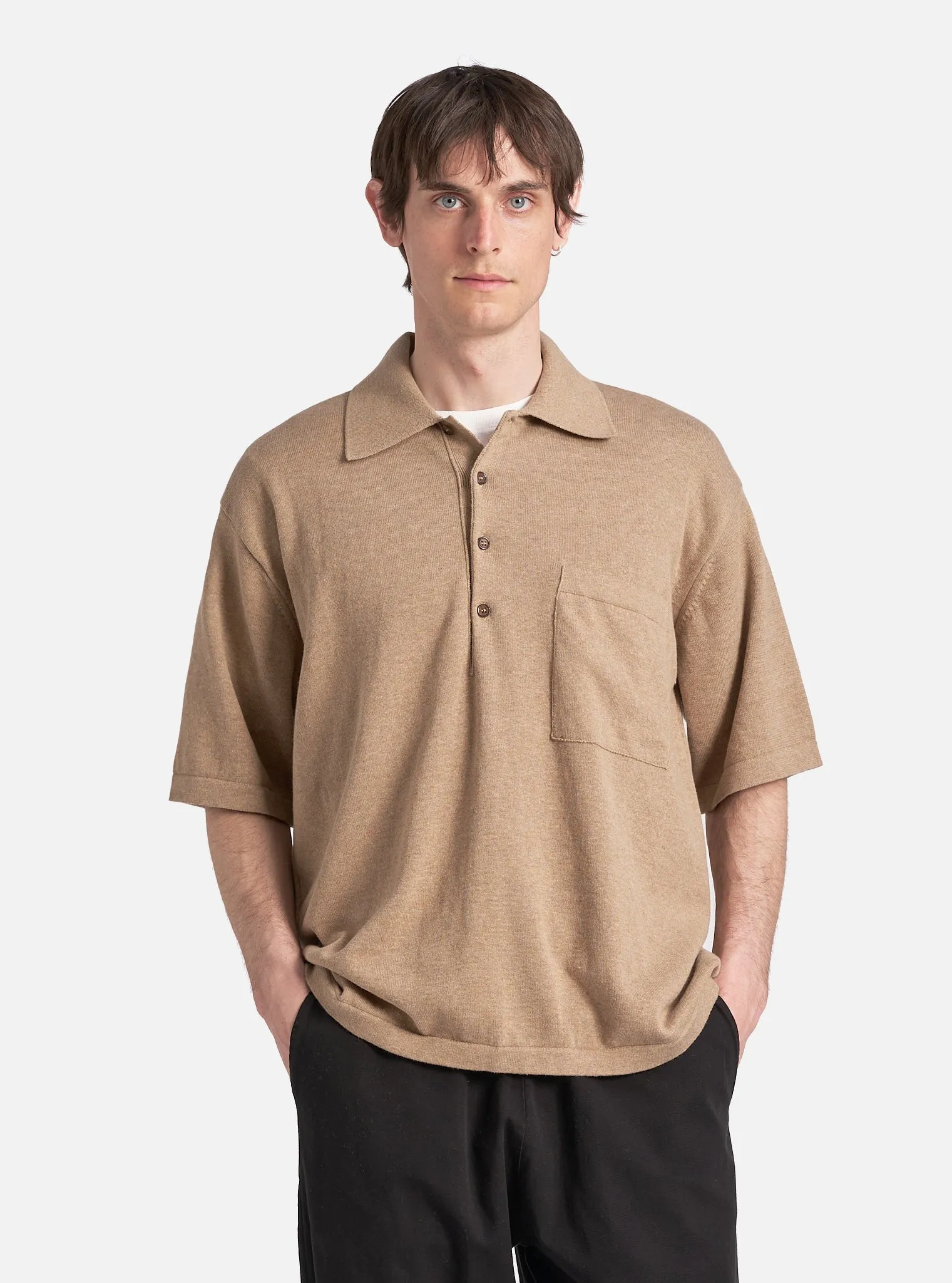 Universal Works Pullover Knit Shirt in Sand Cotton Knit