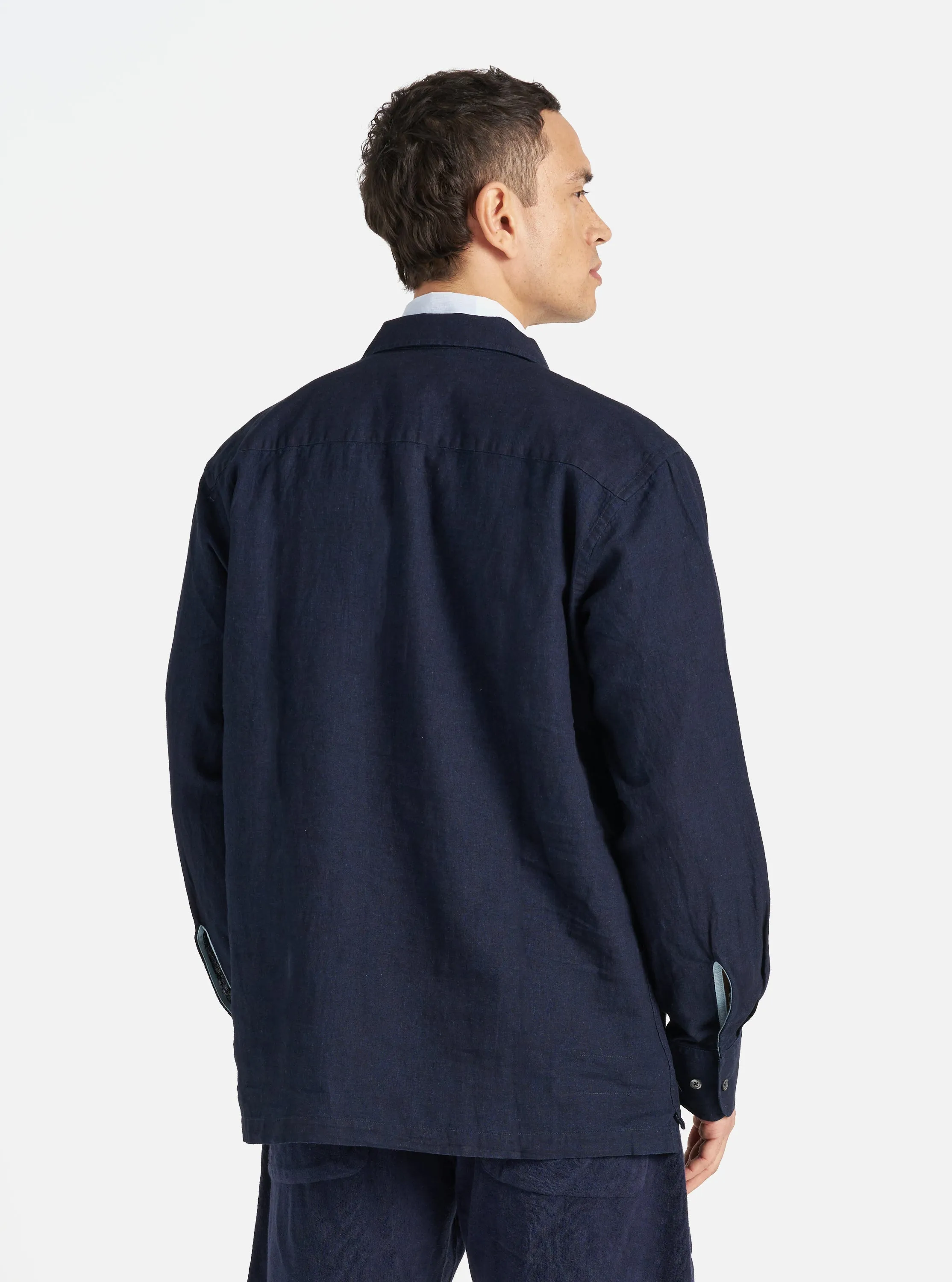 Universal Works Pullover LS Shirt in Indigo Ori Linen Mix