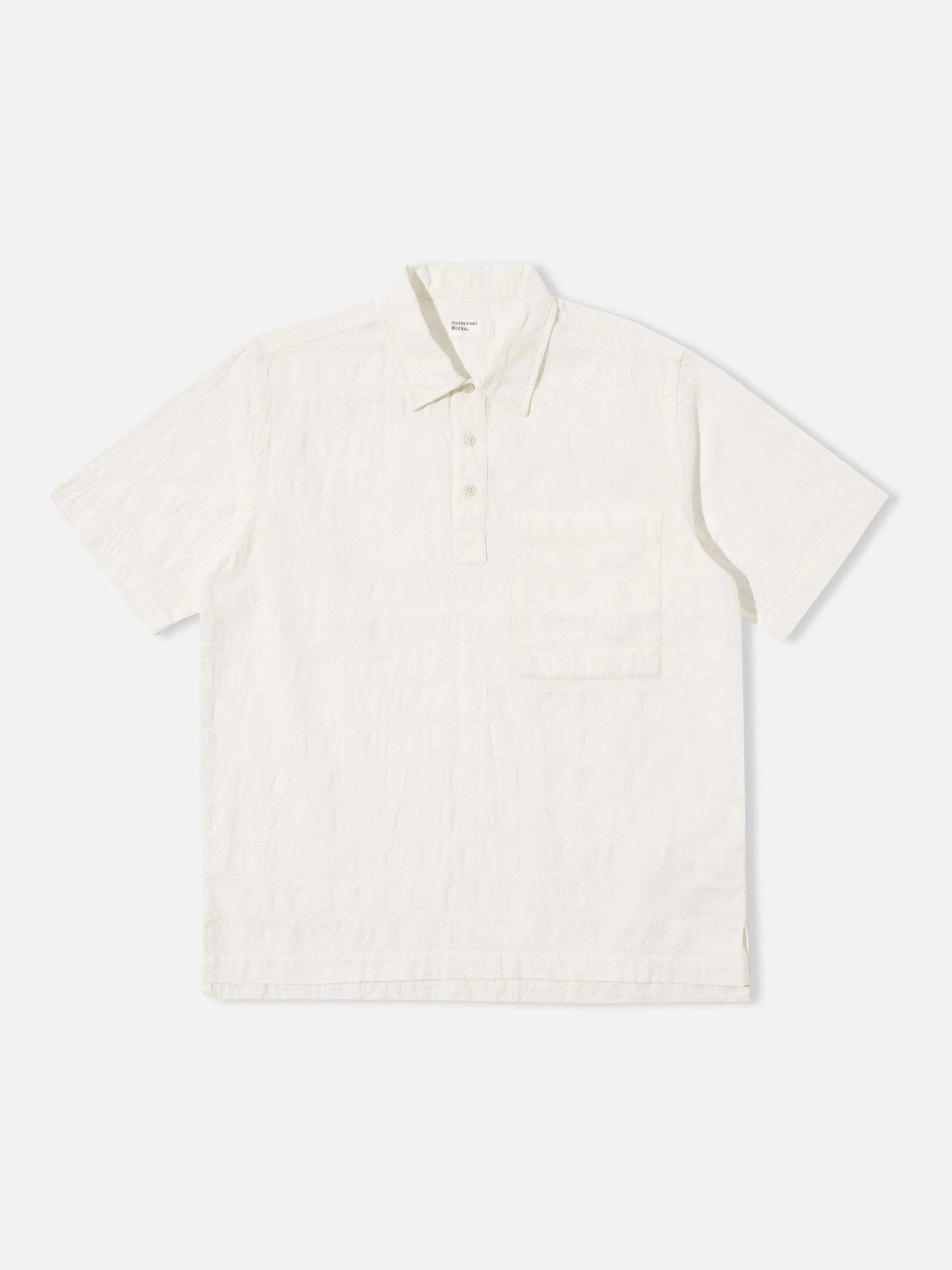 Universal Works Pullover SS Shirt in Ecru Nippon Self Stripe