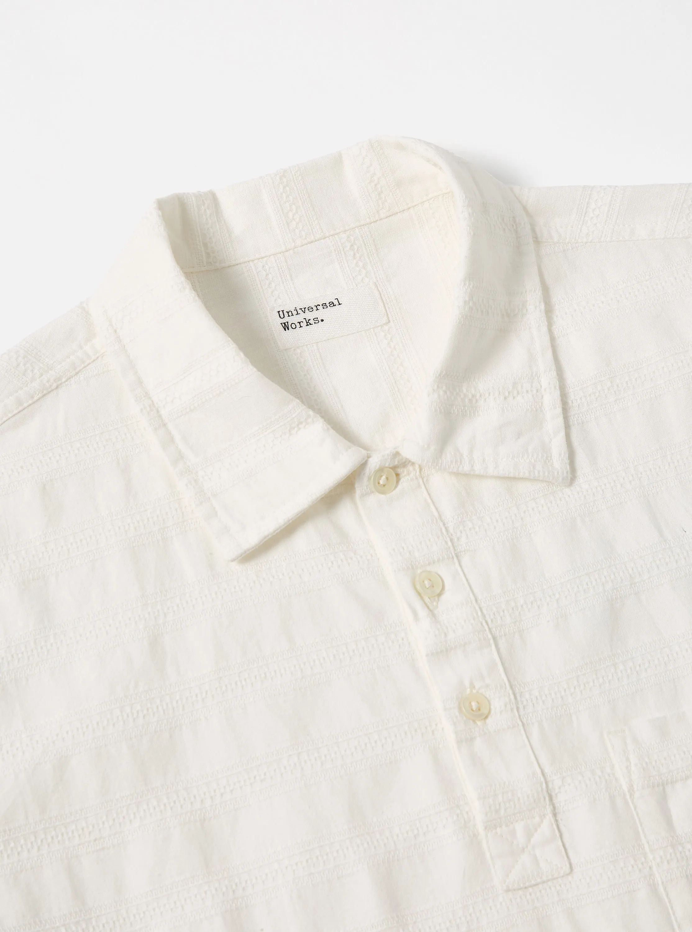 Universal Works Pullover SS Shirt in Ecru Nippon Self Stripe