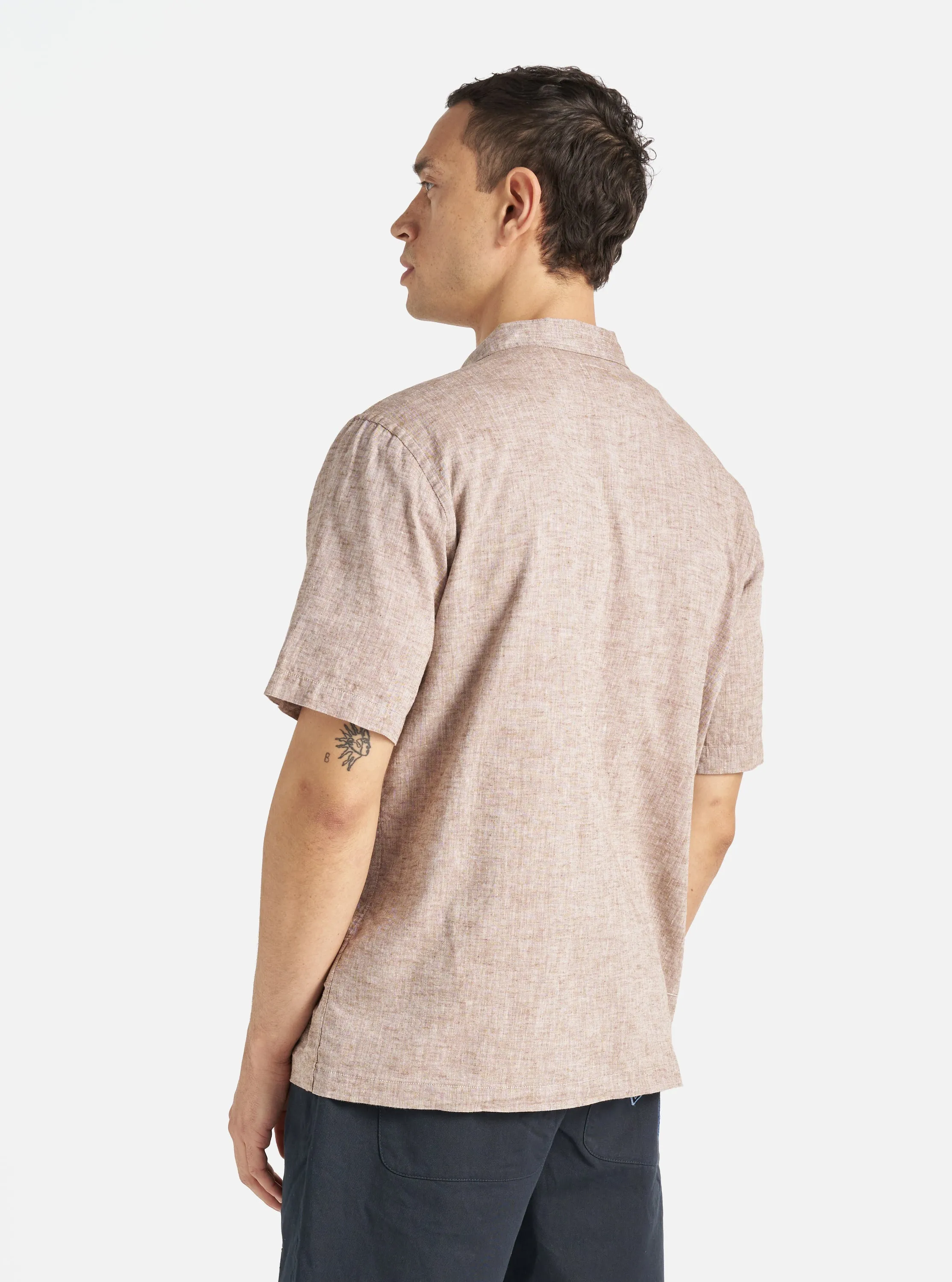 Universal Works Road Shirt in Brown Slub Linen Mix