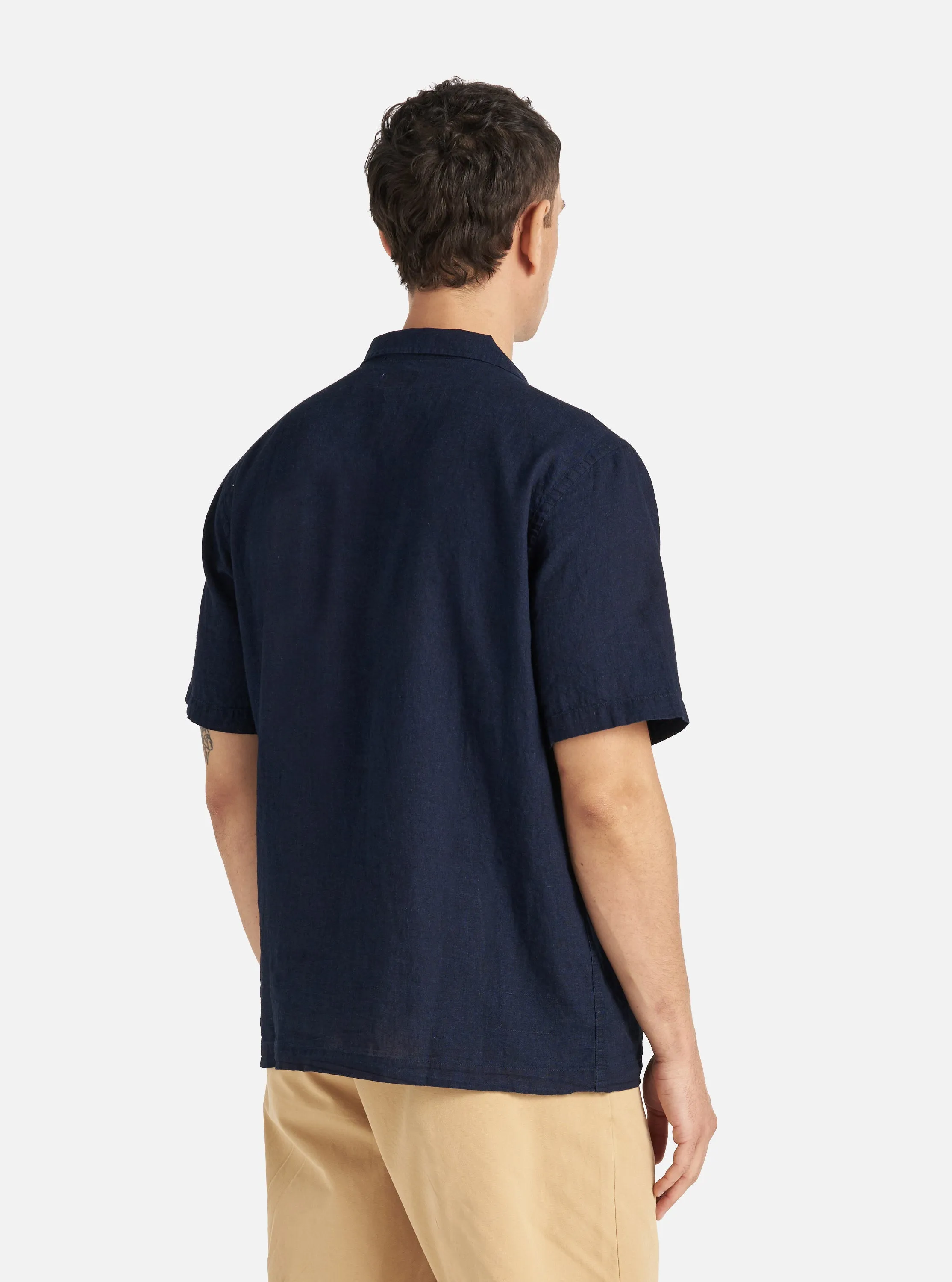 Universal Works Road Shirt in Indigo Ori Linen Mix
