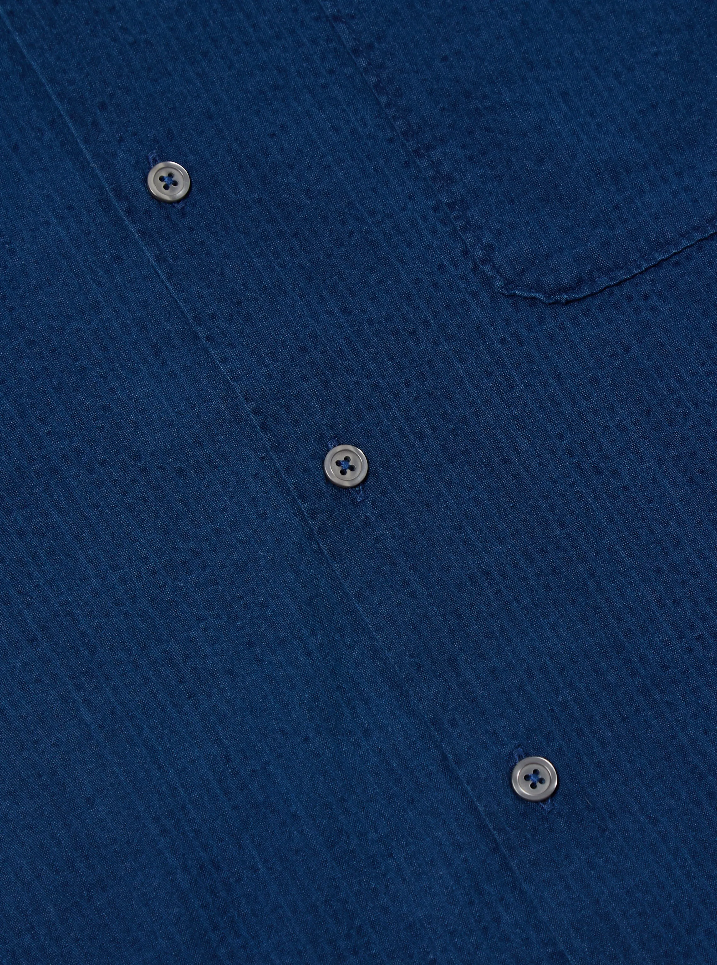 Universal Works Road Shirt in Washed Indigo Seersucker