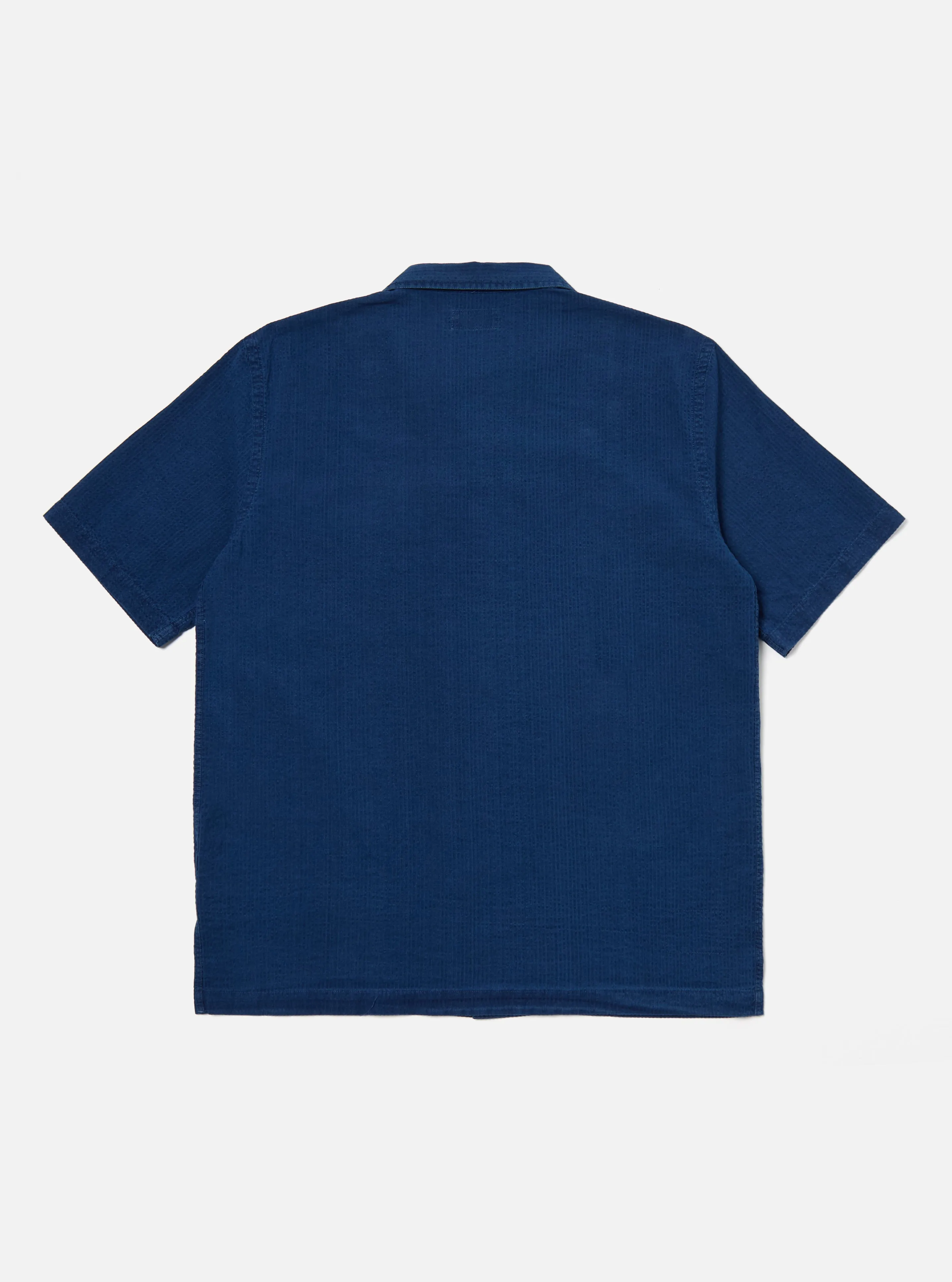 Universal Works Road Shirt in Washed Indigo Seersucker