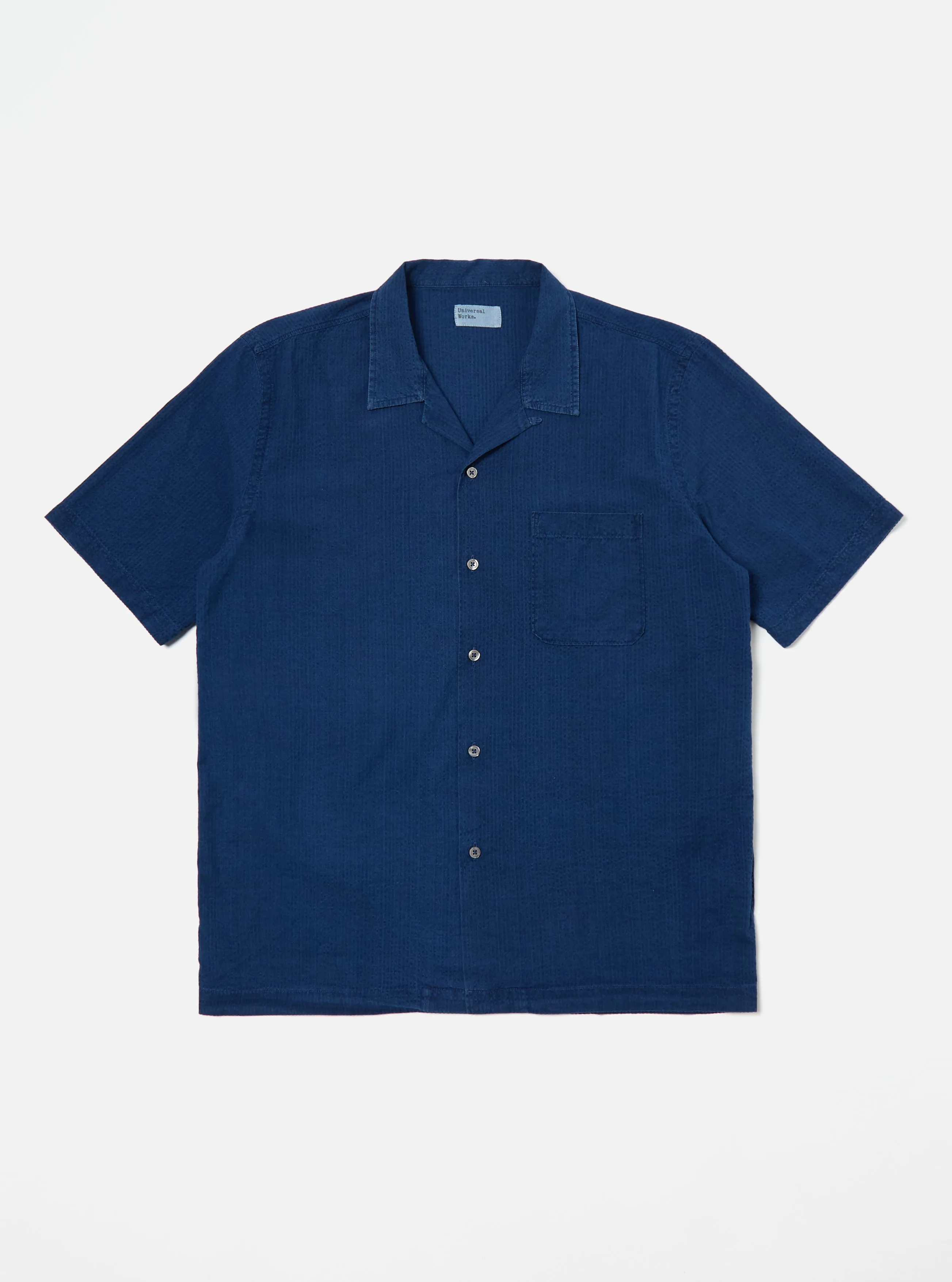 Universal Works Road Shirt in Washed Indigo Seersucker