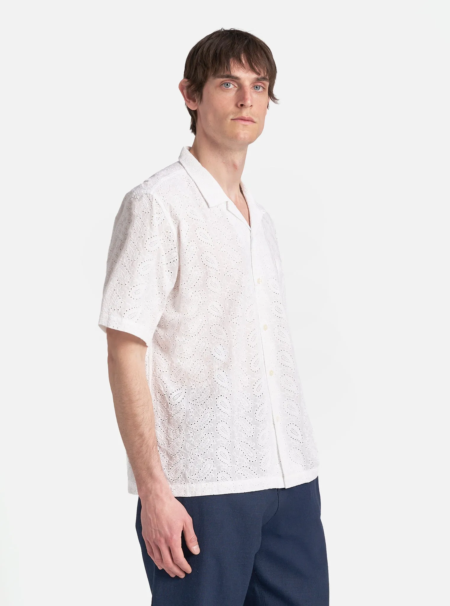 Universal Works Road Shirt in White Hacoba