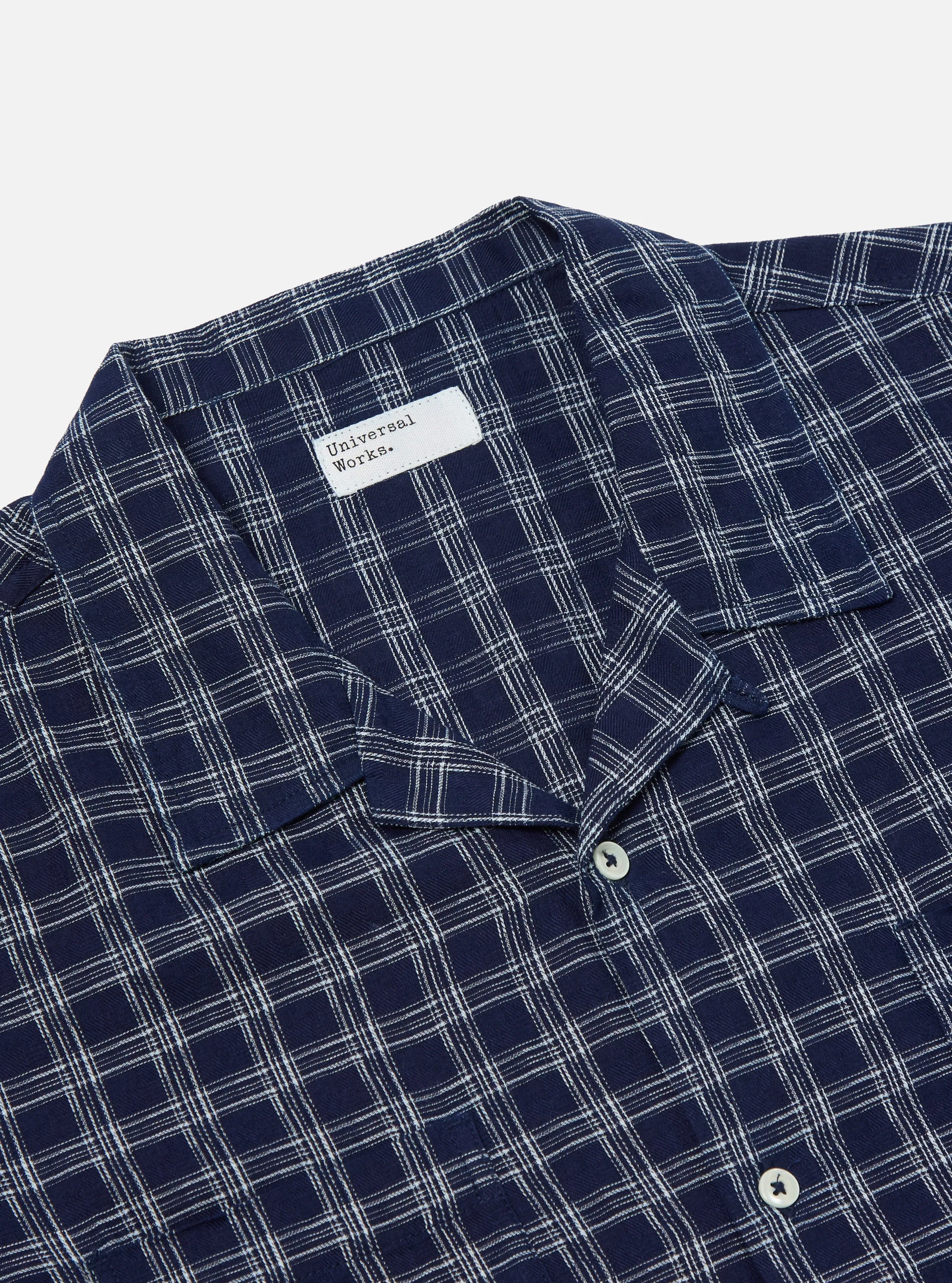 Universal Works Sal Road Shirt in Indigo Indigo Cotton Check