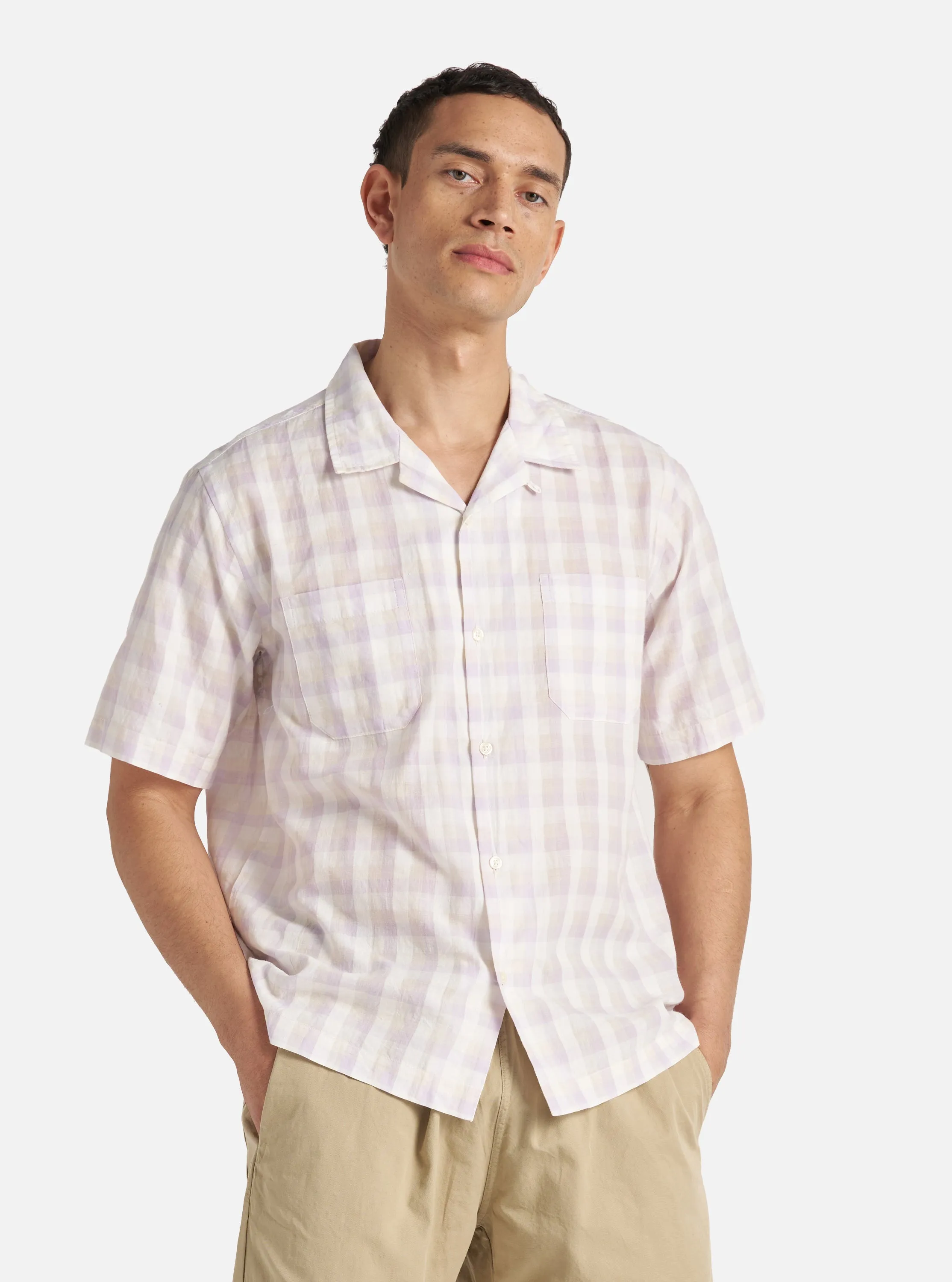 Universal Works Sal Road Shirt in Lilac Pastel Check