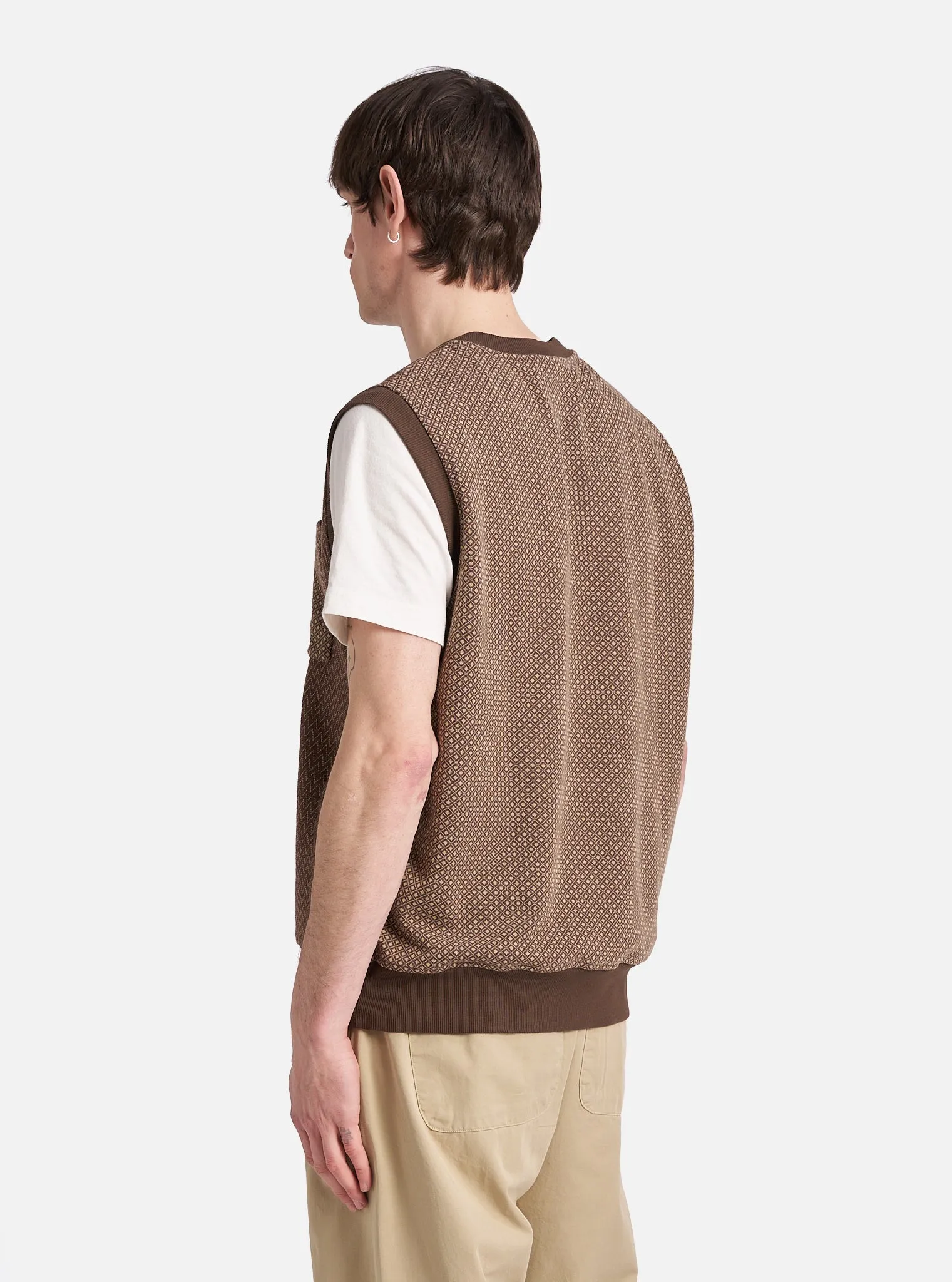 Universal Works Sleeveless Crew in Brown Cotton Mix Fleece