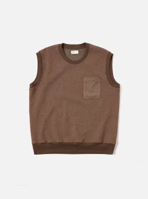 Universal Works Sleeveless Crew in Brown Cotton Mix Fleece