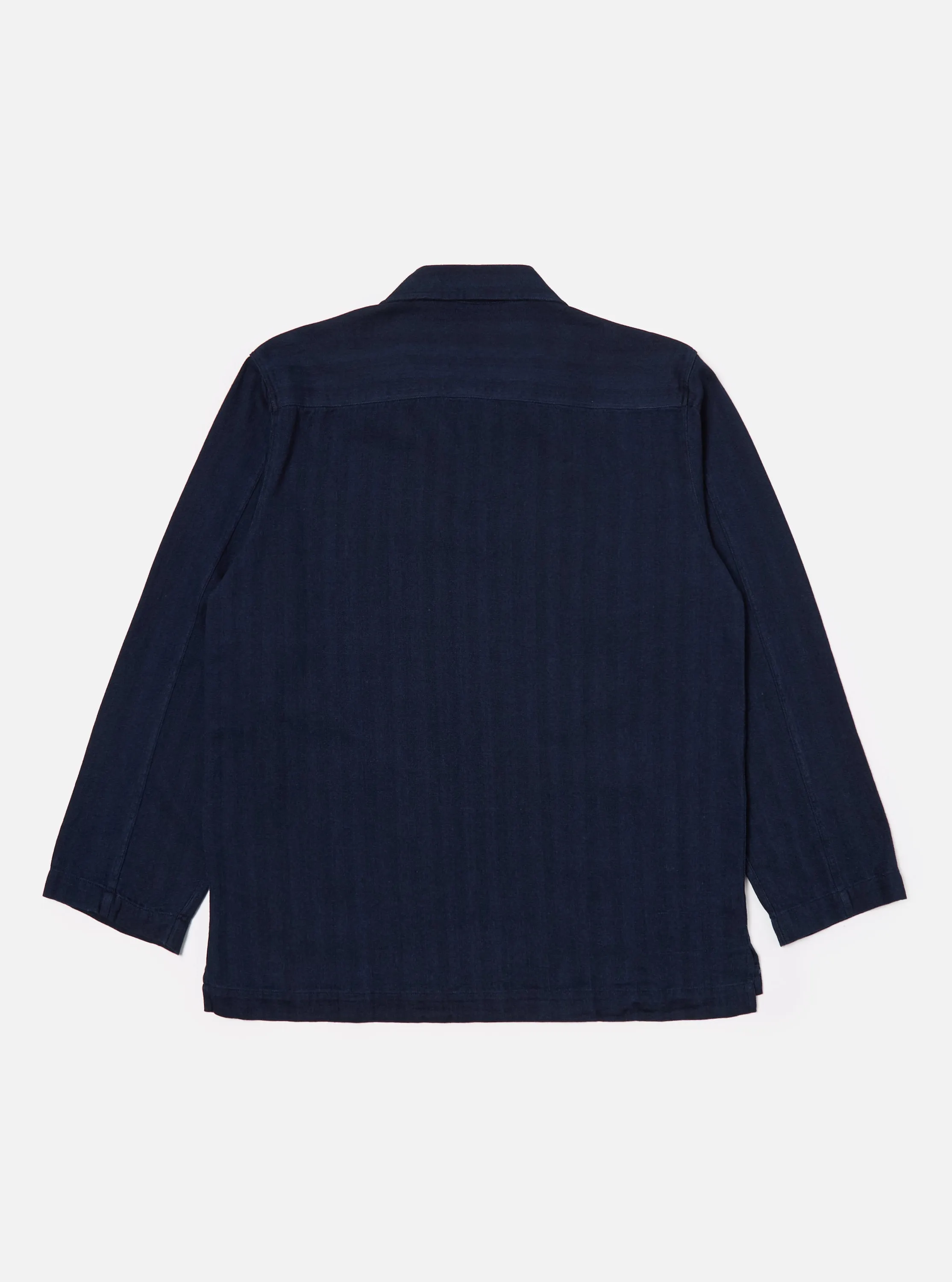 Universal Works Smock Overshirt in Indigo Herringbone Denim