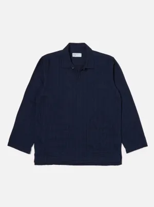 Universal Works Smock Overshirt in Indigo Herringbone Denim