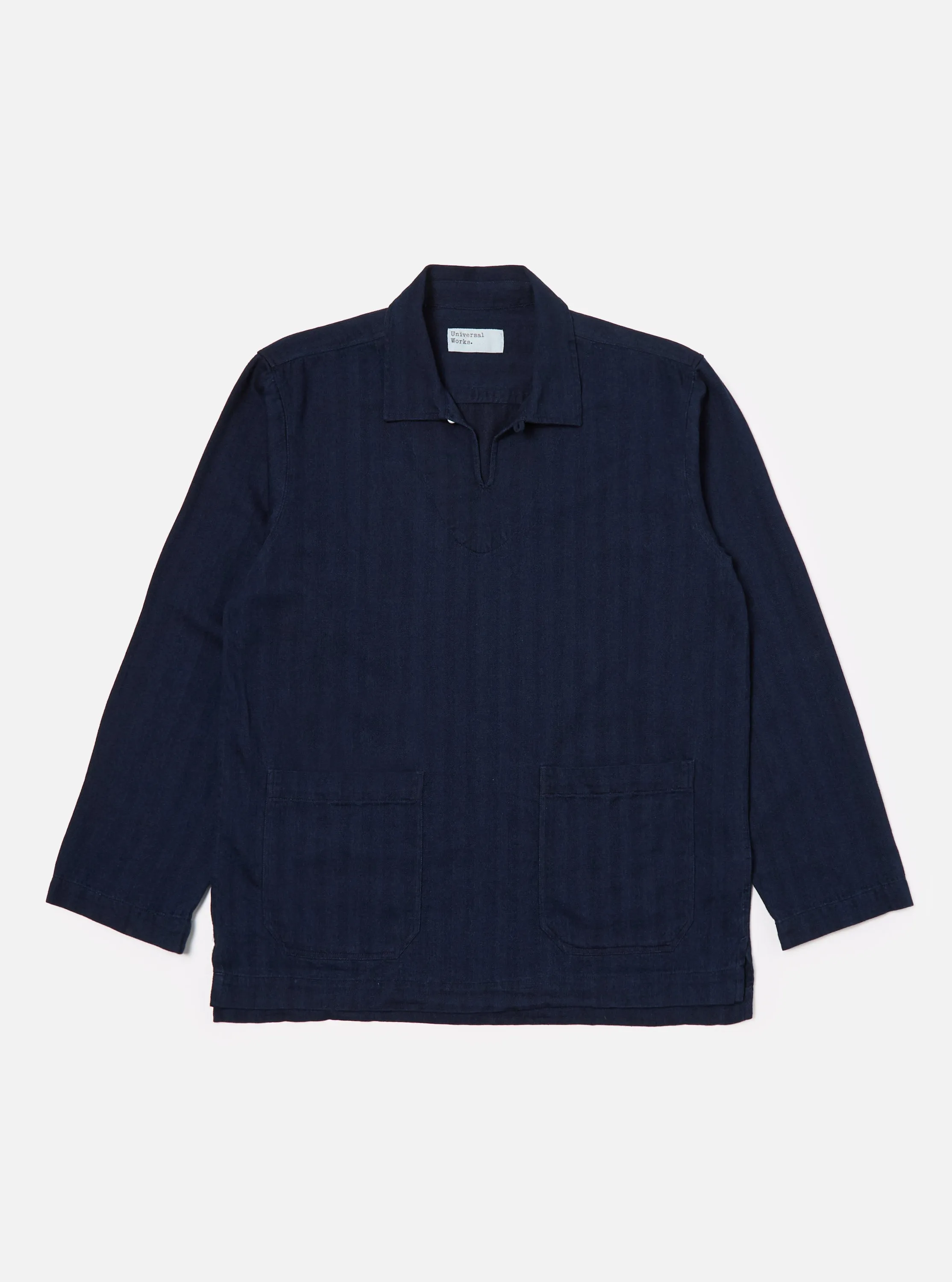 Universal Works Smock Overshirt in Indigo Herringbone Denim