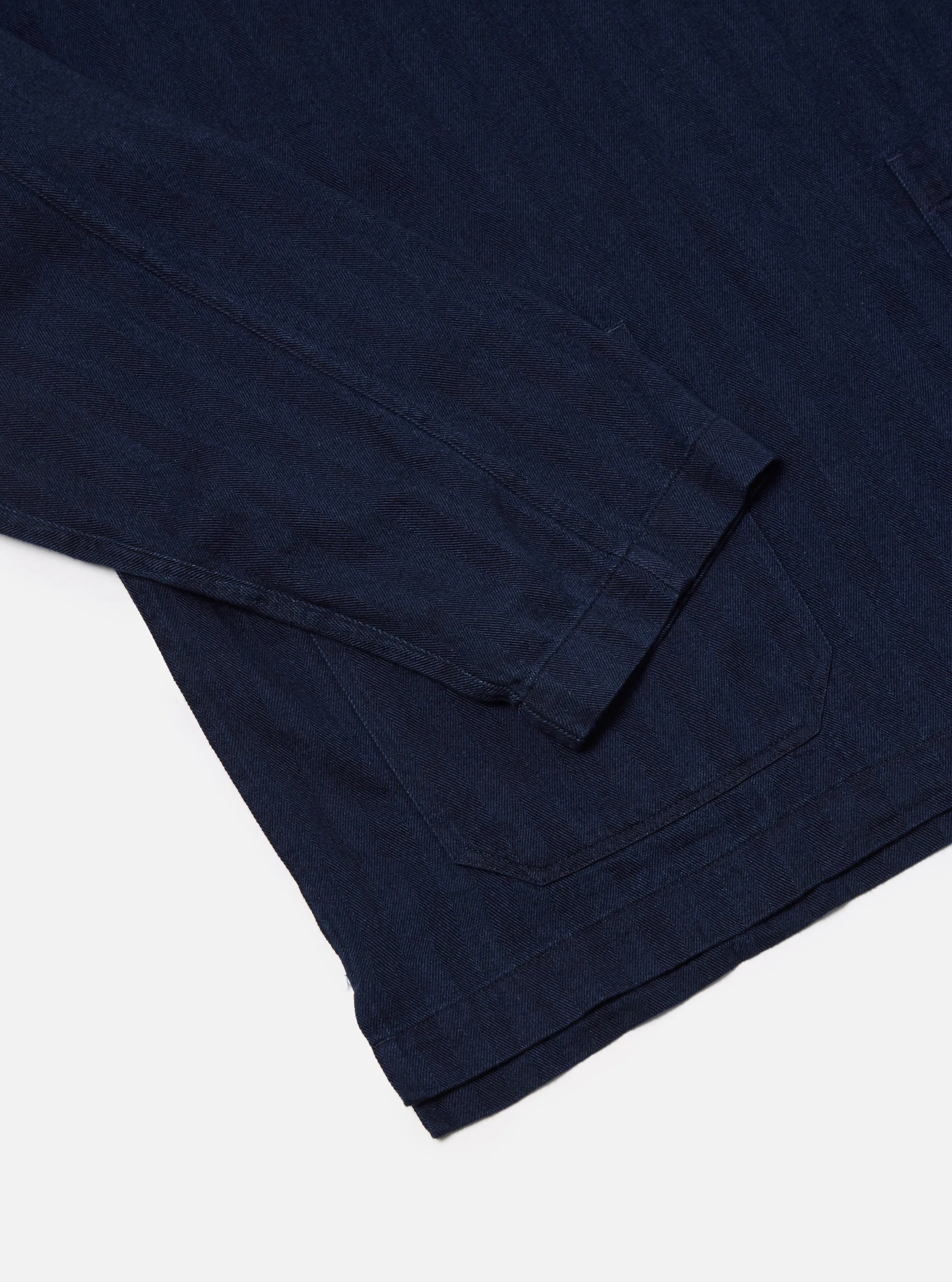 Universal Works Smock Overshirt in Indigo Herringbone Denim