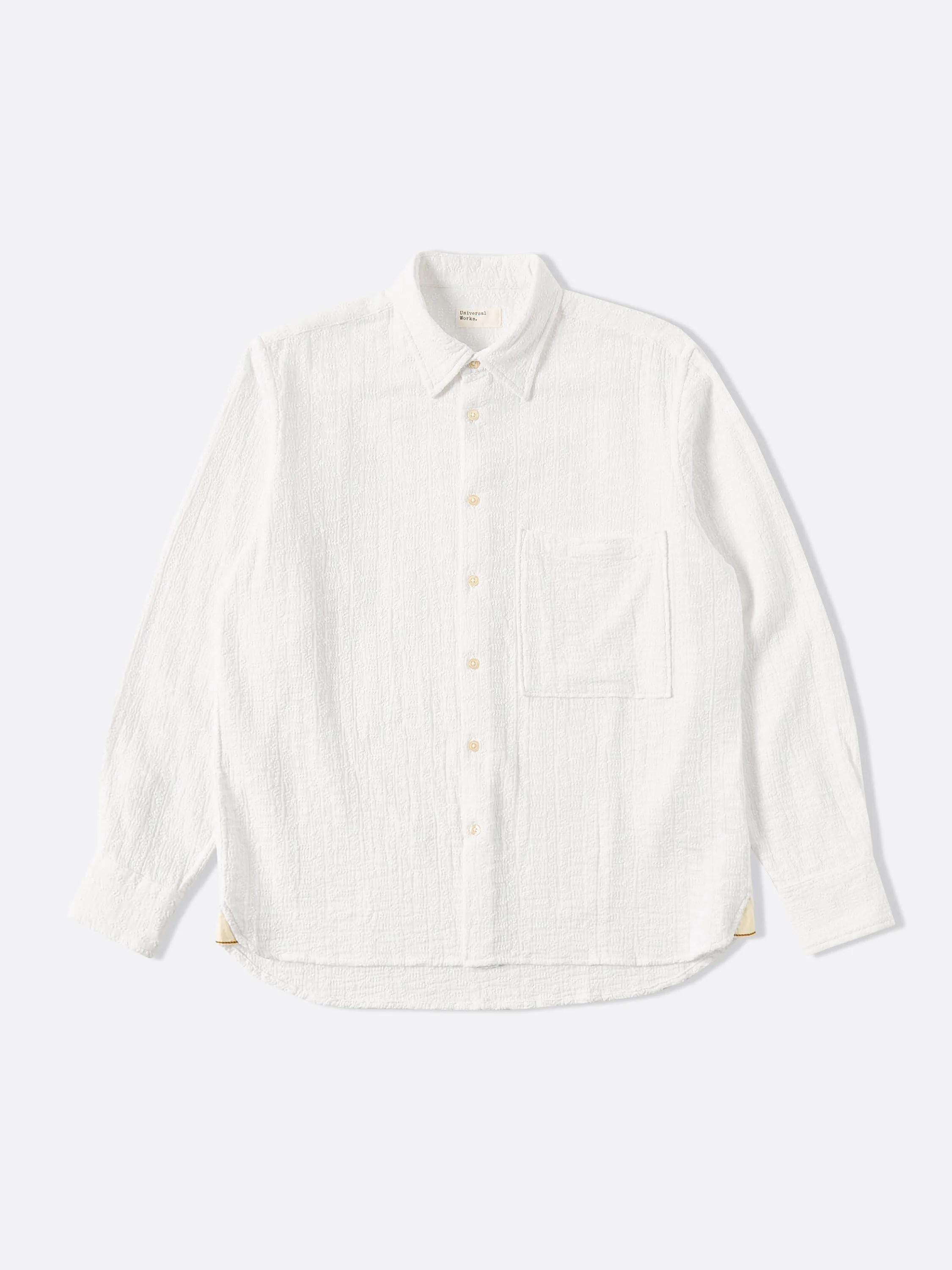 Universal Works Square Pocket Shirt in White Bobble Cotton