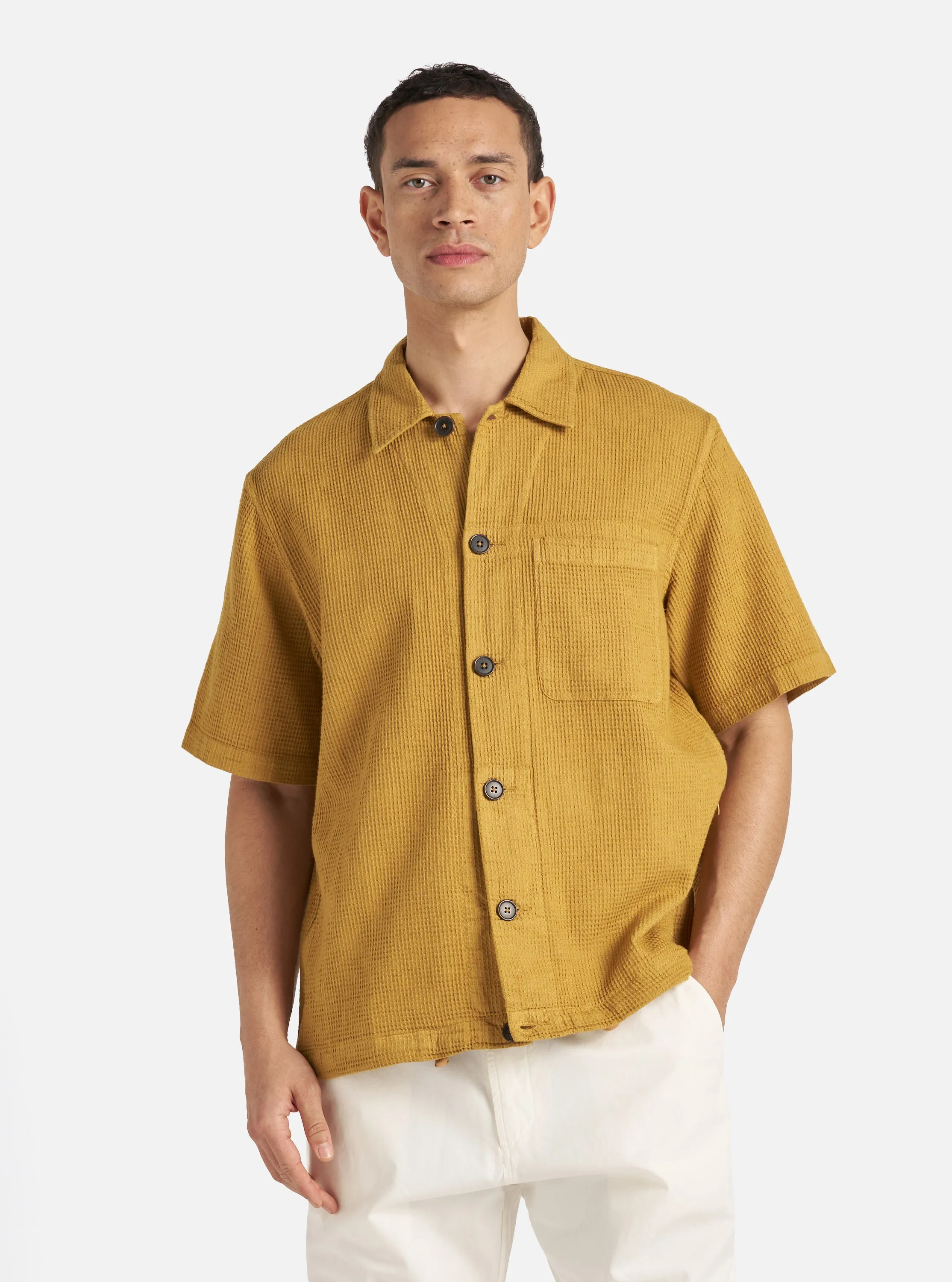 Universal Works Tech Overshirt in Camel Japanese Waffle