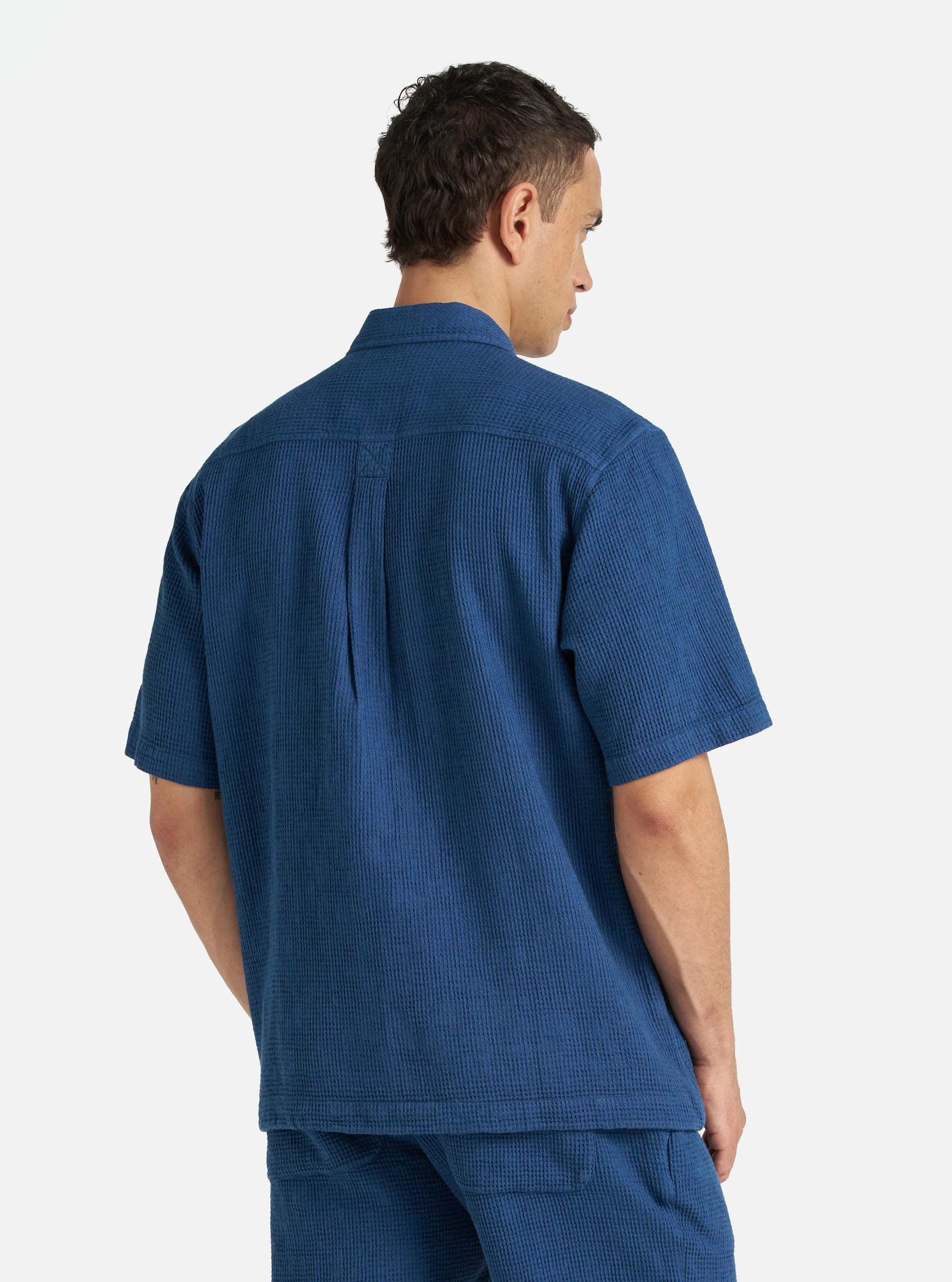 Universal Works Tech Overshirt in Navy Japanese Waffle