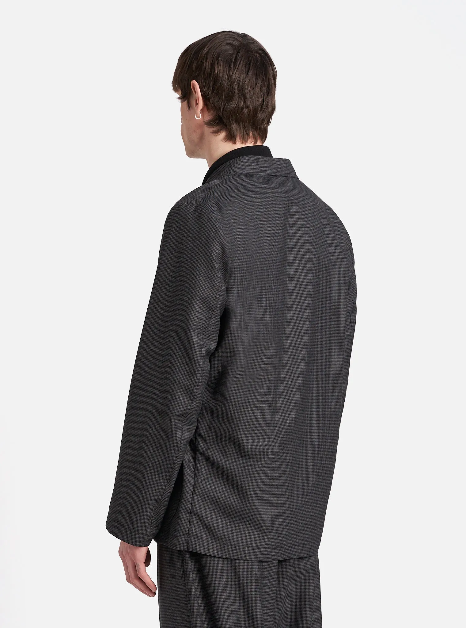 Universal Works Three Button Jacket in Black Mini Check