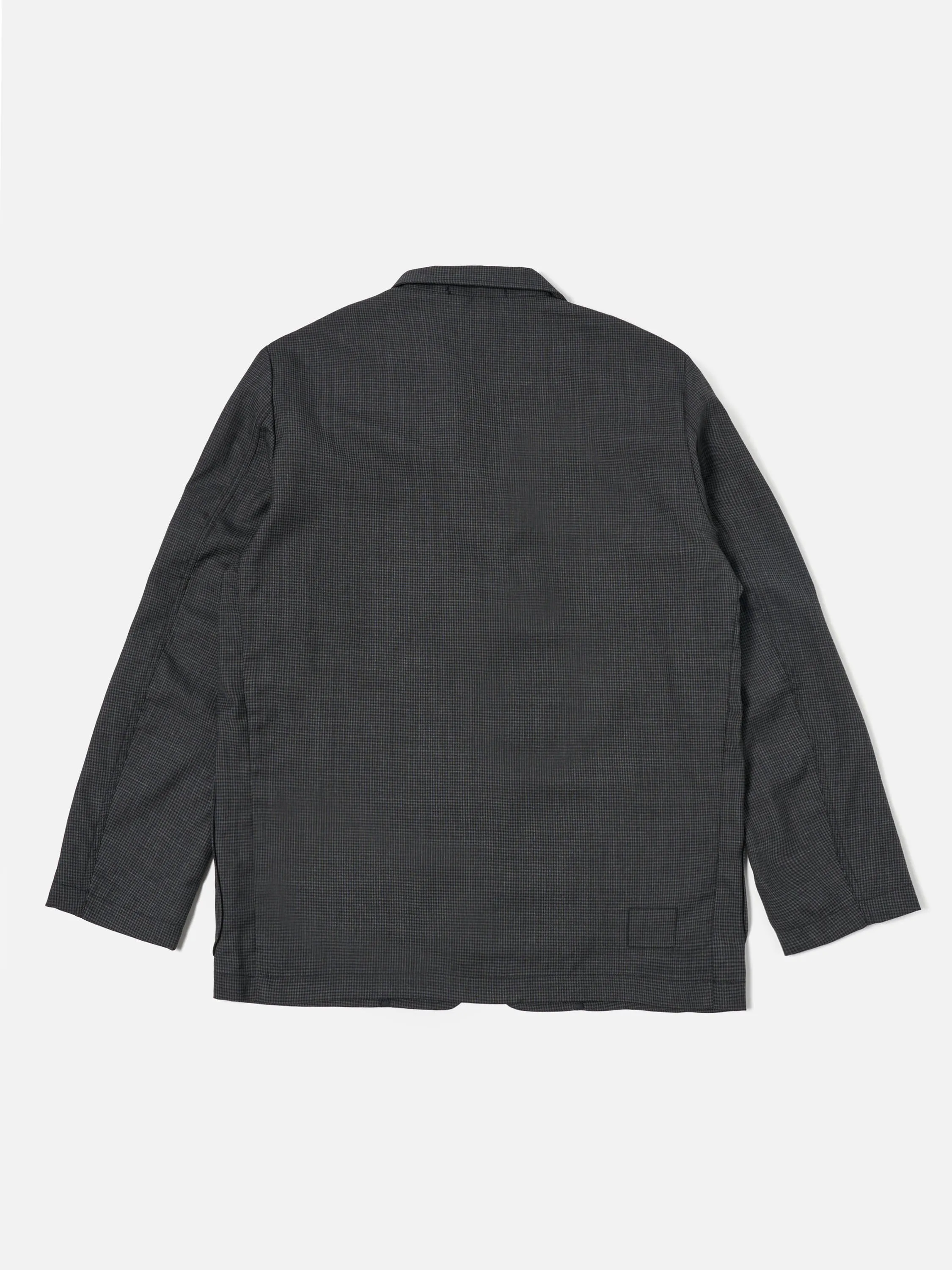 Universal Works Three Button Jacket in Black Mini Check