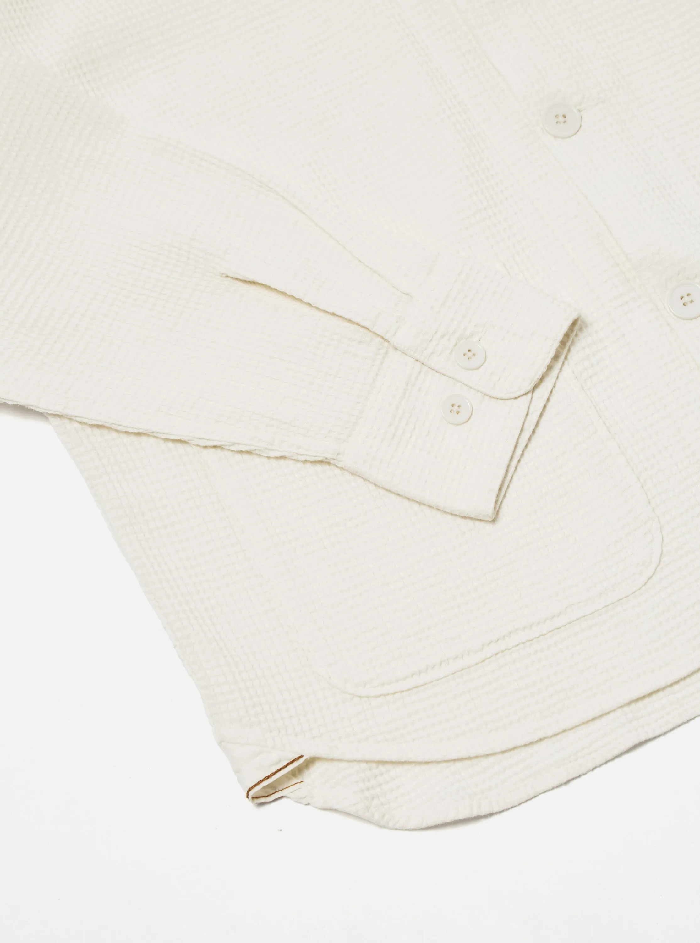 Universal Works Travail Overshirt in Ecru Japanese Waffle