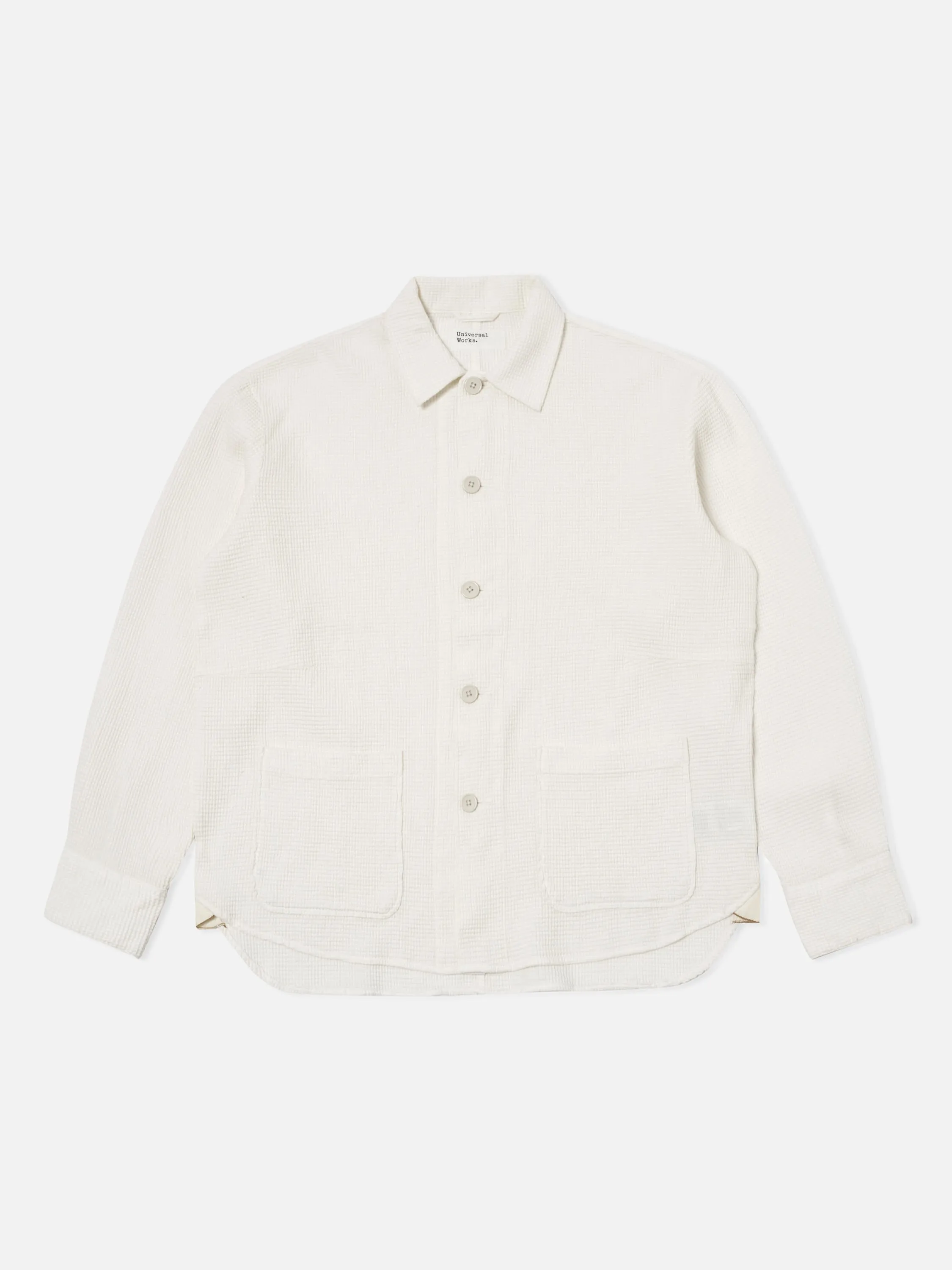 Universal Works Travail Overshirt in Ecru Japanese Waffle