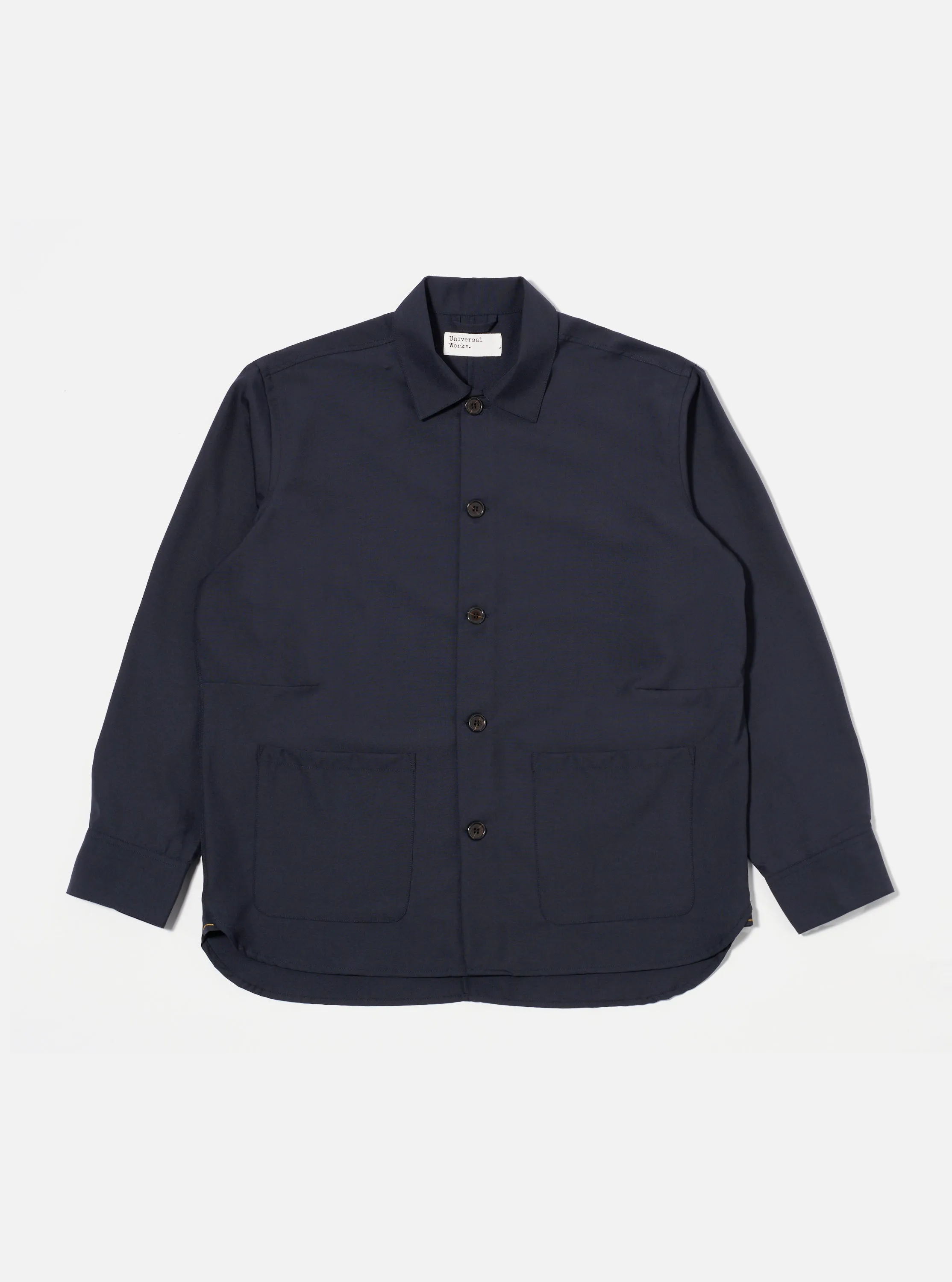 Universal Works Travail Overshirt in Navy Tropical Suiting