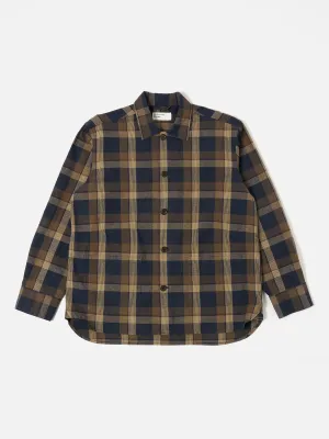 Universal Works Travail Overshirt in Navy/Brown Lincot Big Check