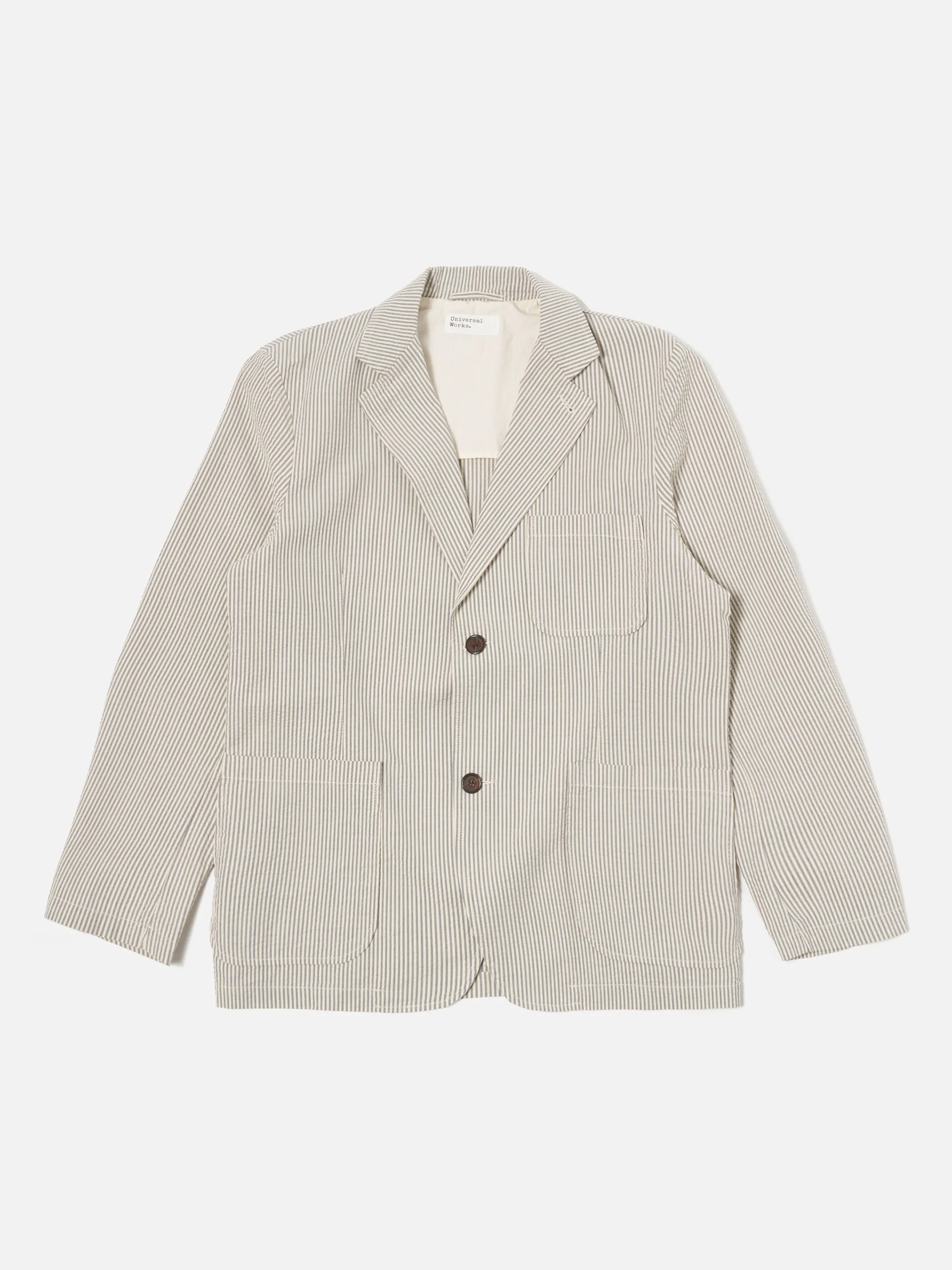 Universal Works Two Button Jacket in Grey Derby Stripe