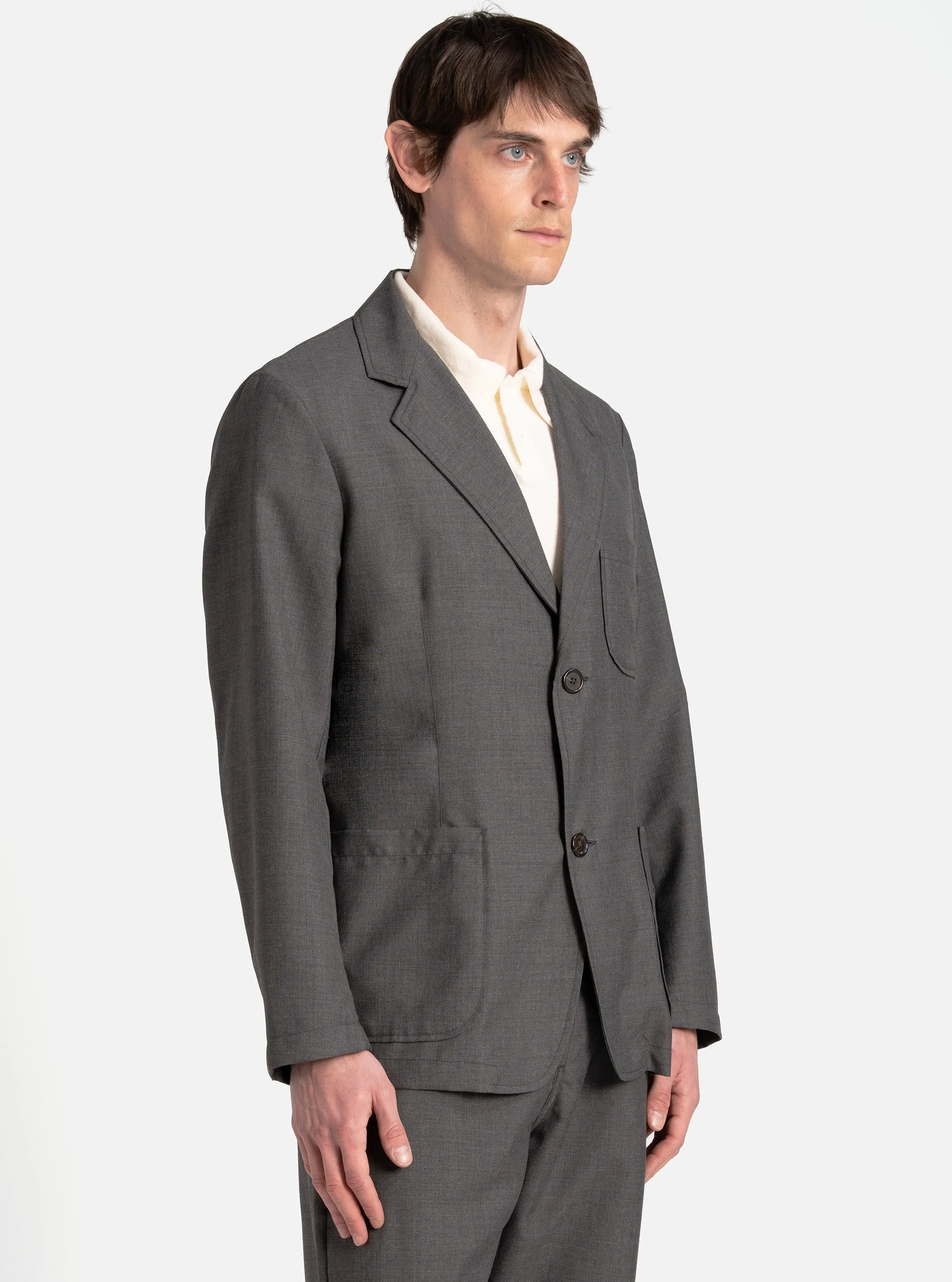 Universal Works Two Button Jacket in Grey Marl Tropical Suiting