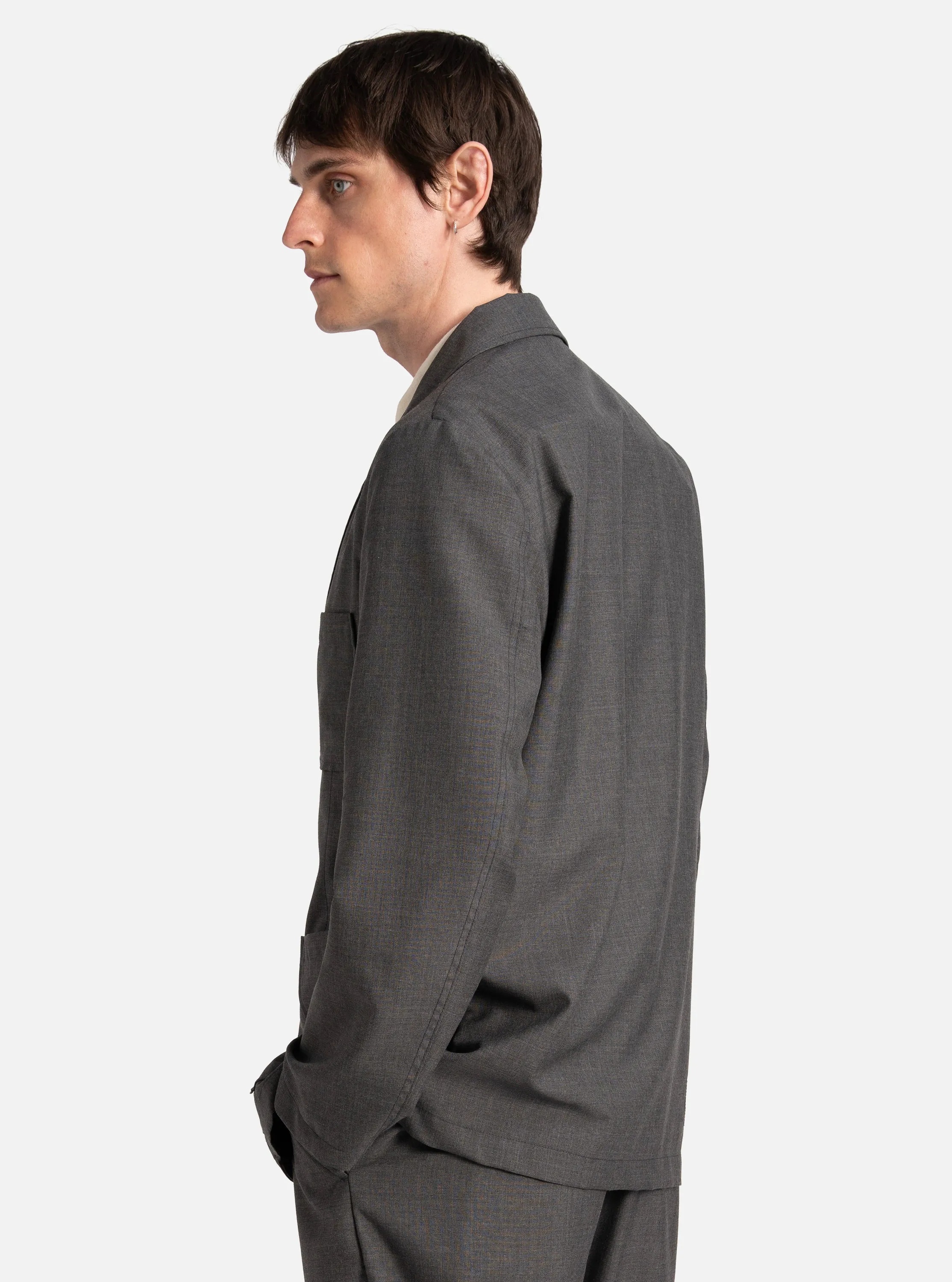 Universal Works Two Button Jacket in Grey Marl Tropical Suiting