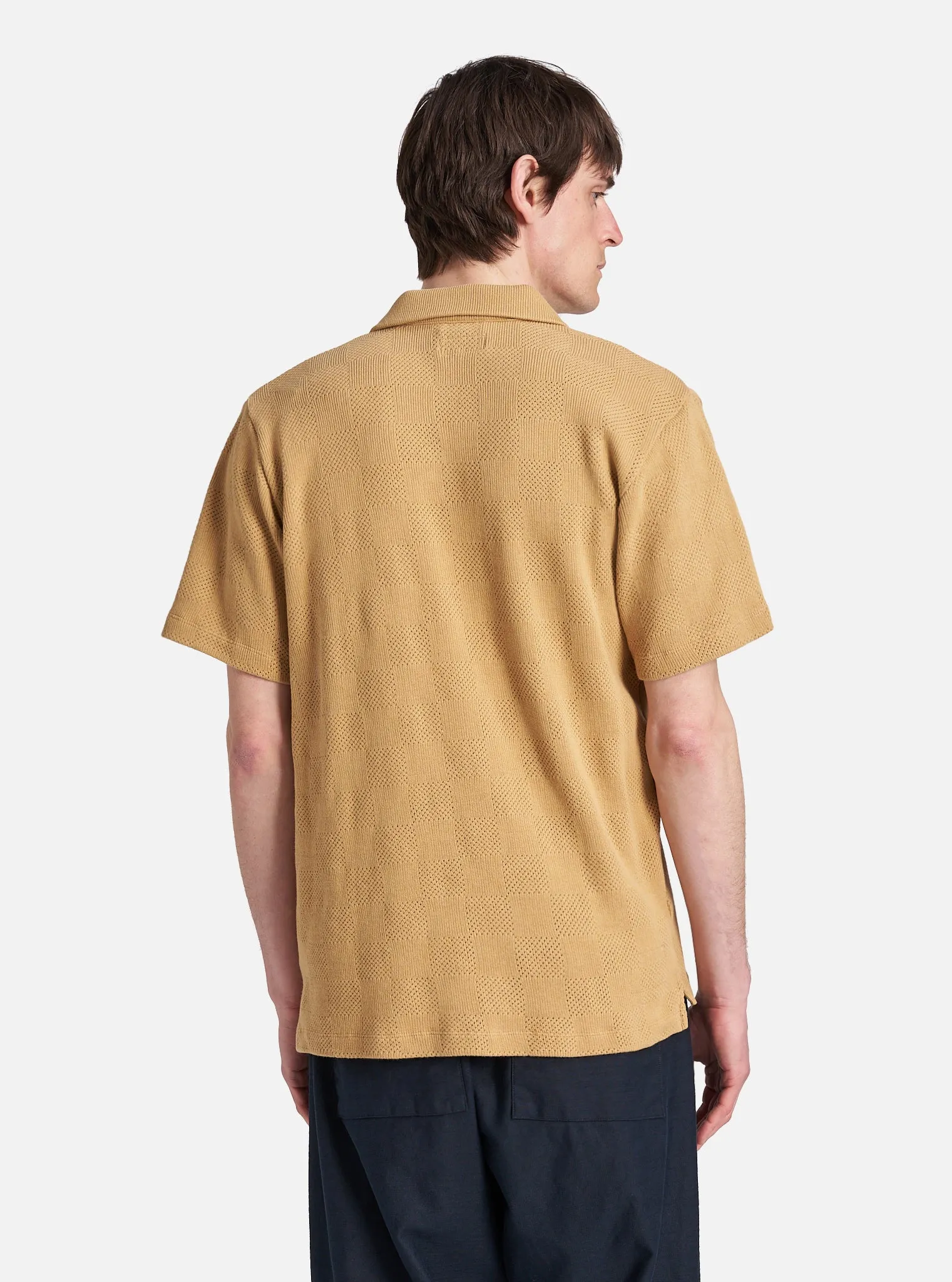 Universal Works Vacation Polo in Sand Fantasy Checkerboard