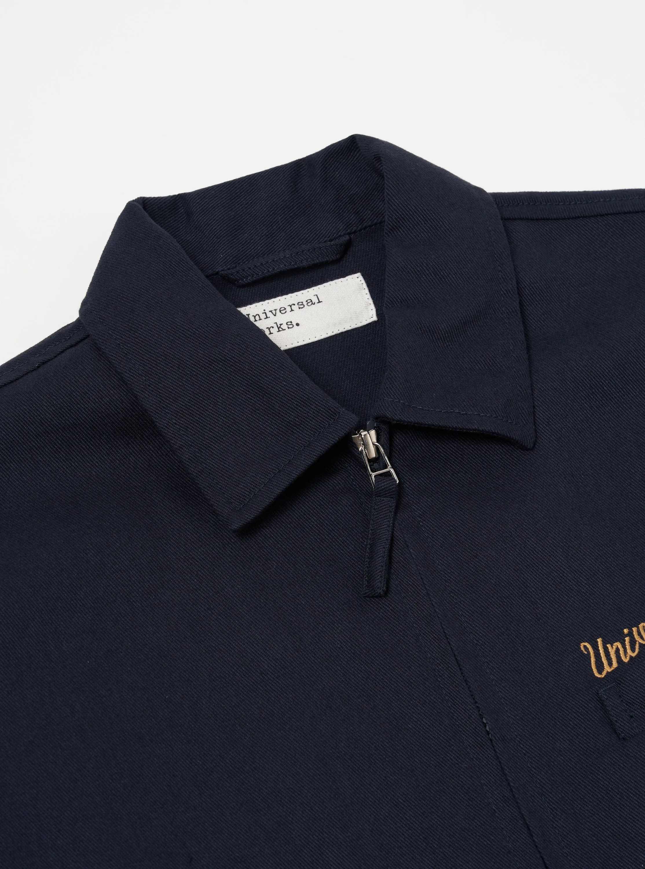 Universal Works Windcheater in Navy Embroidered Works Twill