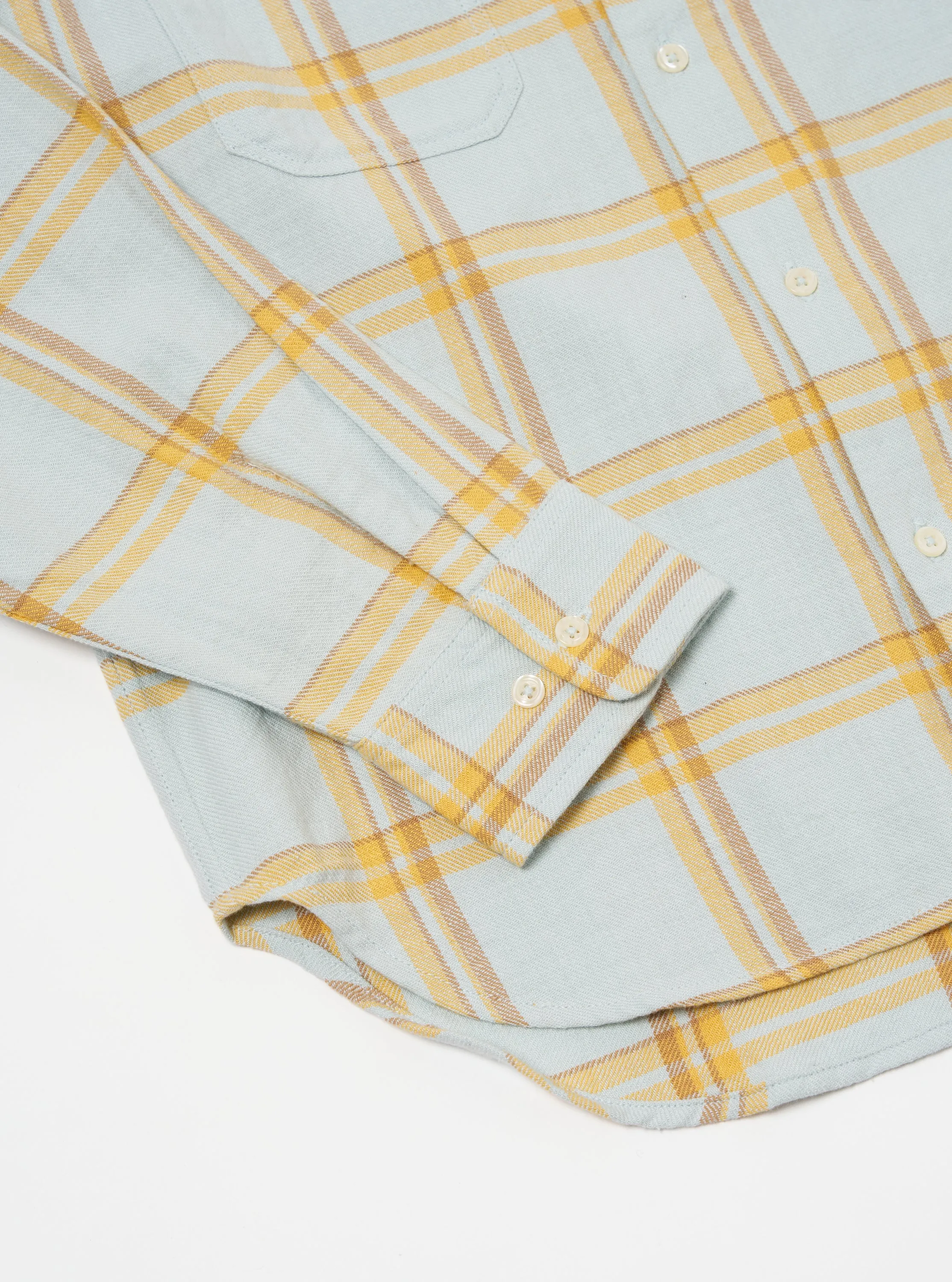 Universal Works Work Shirt in Blue Slub Twill Check