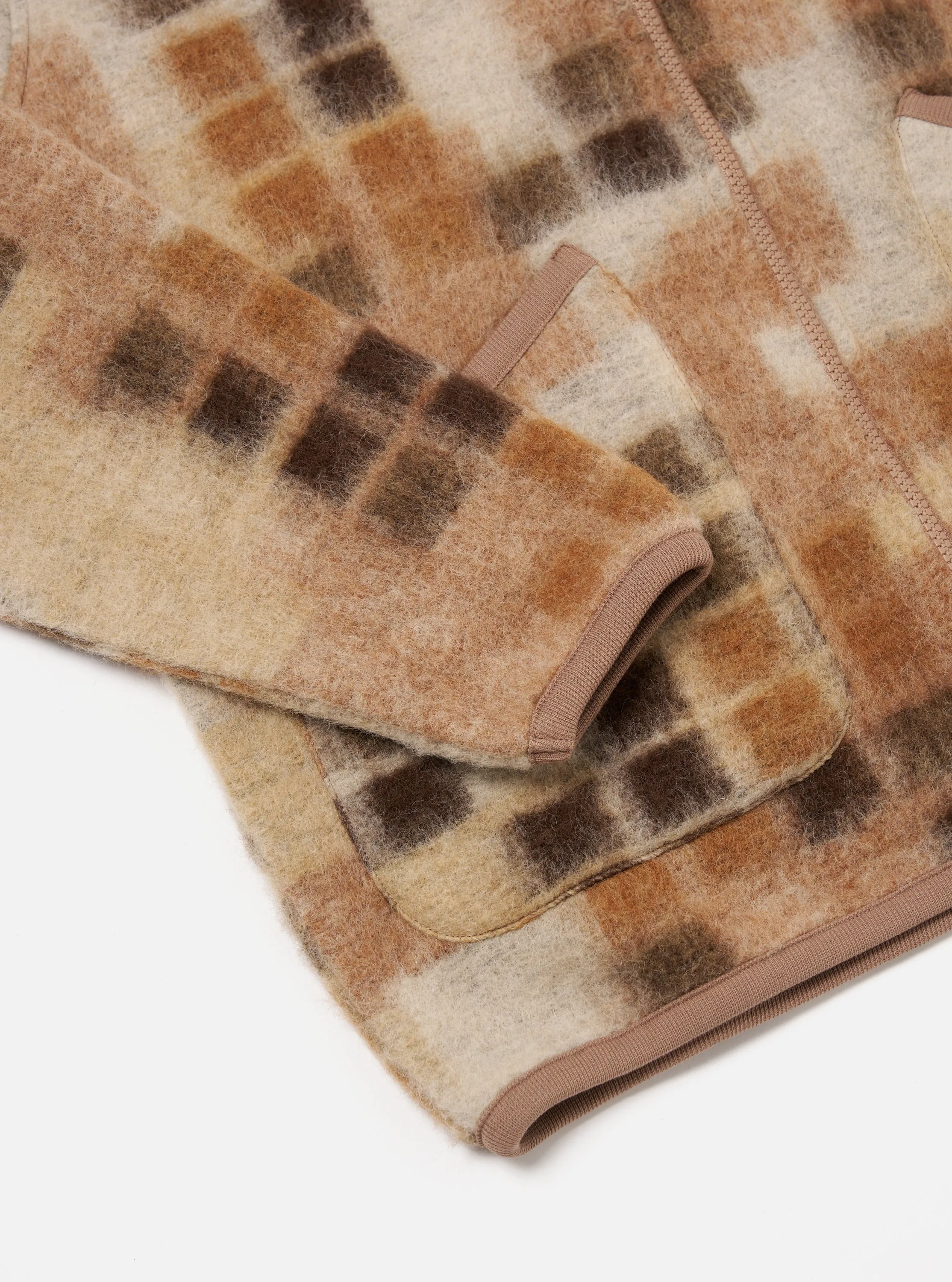 Universal Works Zip Bomber in Sand Mosaic Fleece