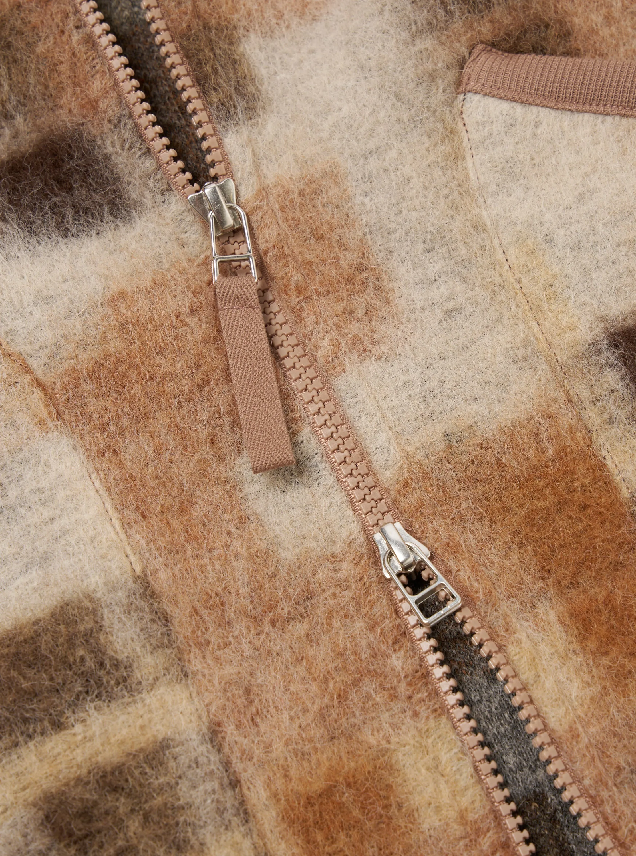 Universal Works Zip Bomber in Sand Mosaic Fleece