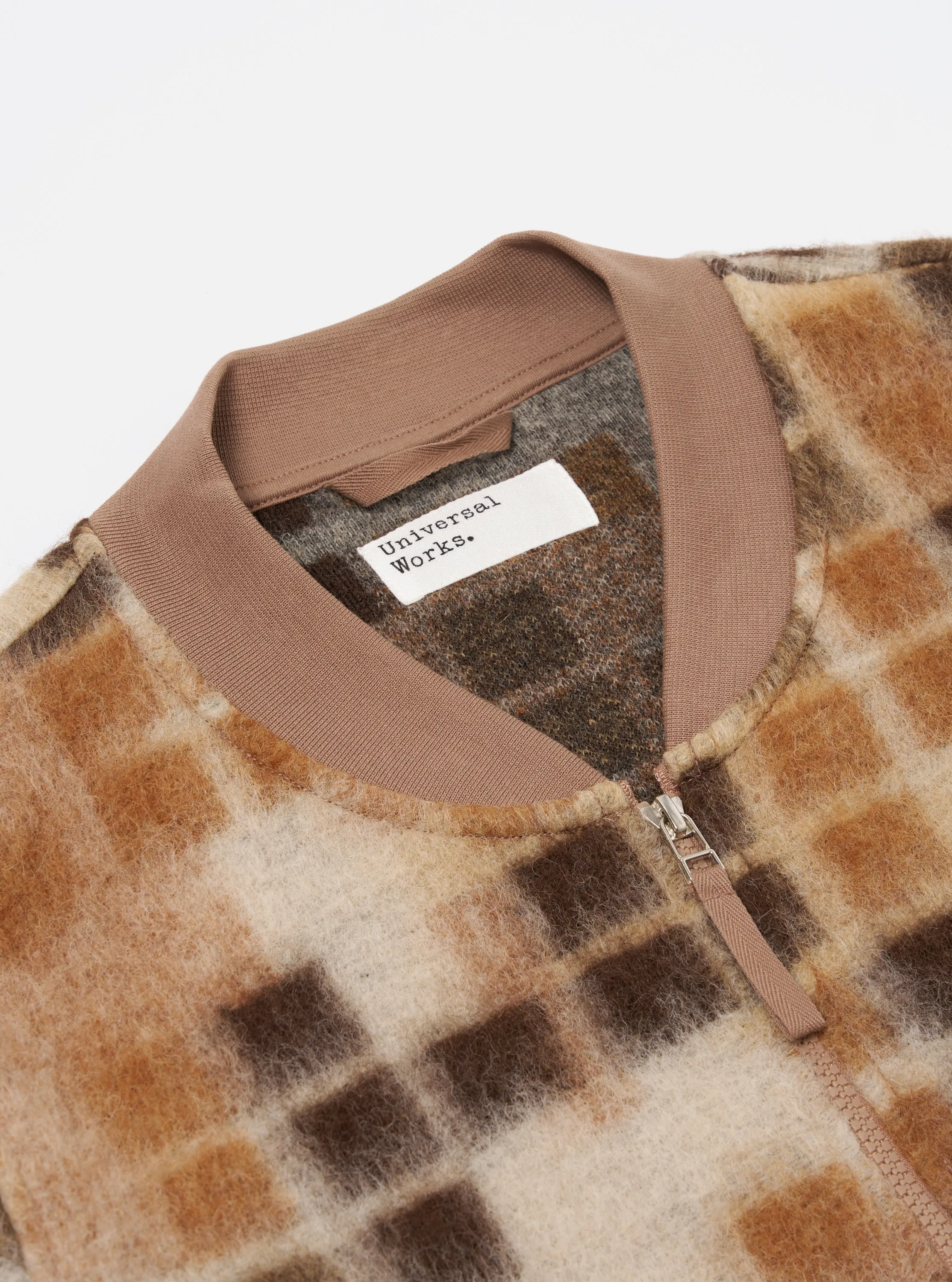 Universal Works Zip Bomber in Sand Mosaic Fleece
