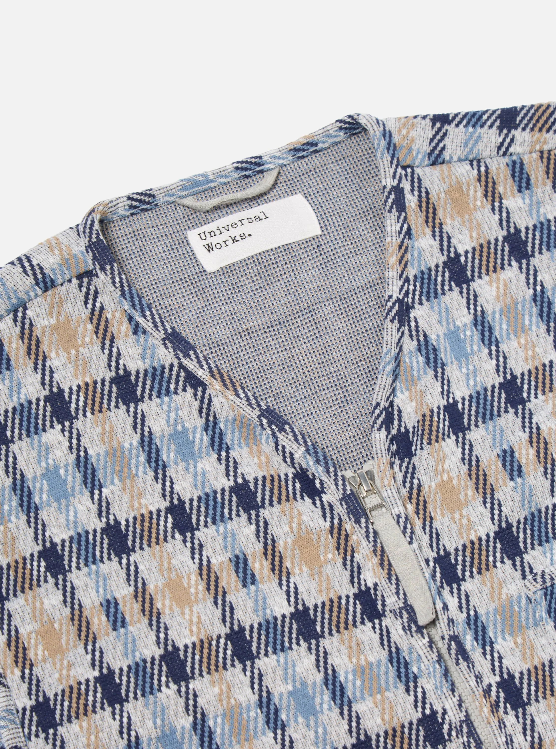 Universal Works Zip Gilet in Brown/Blue Summer Check