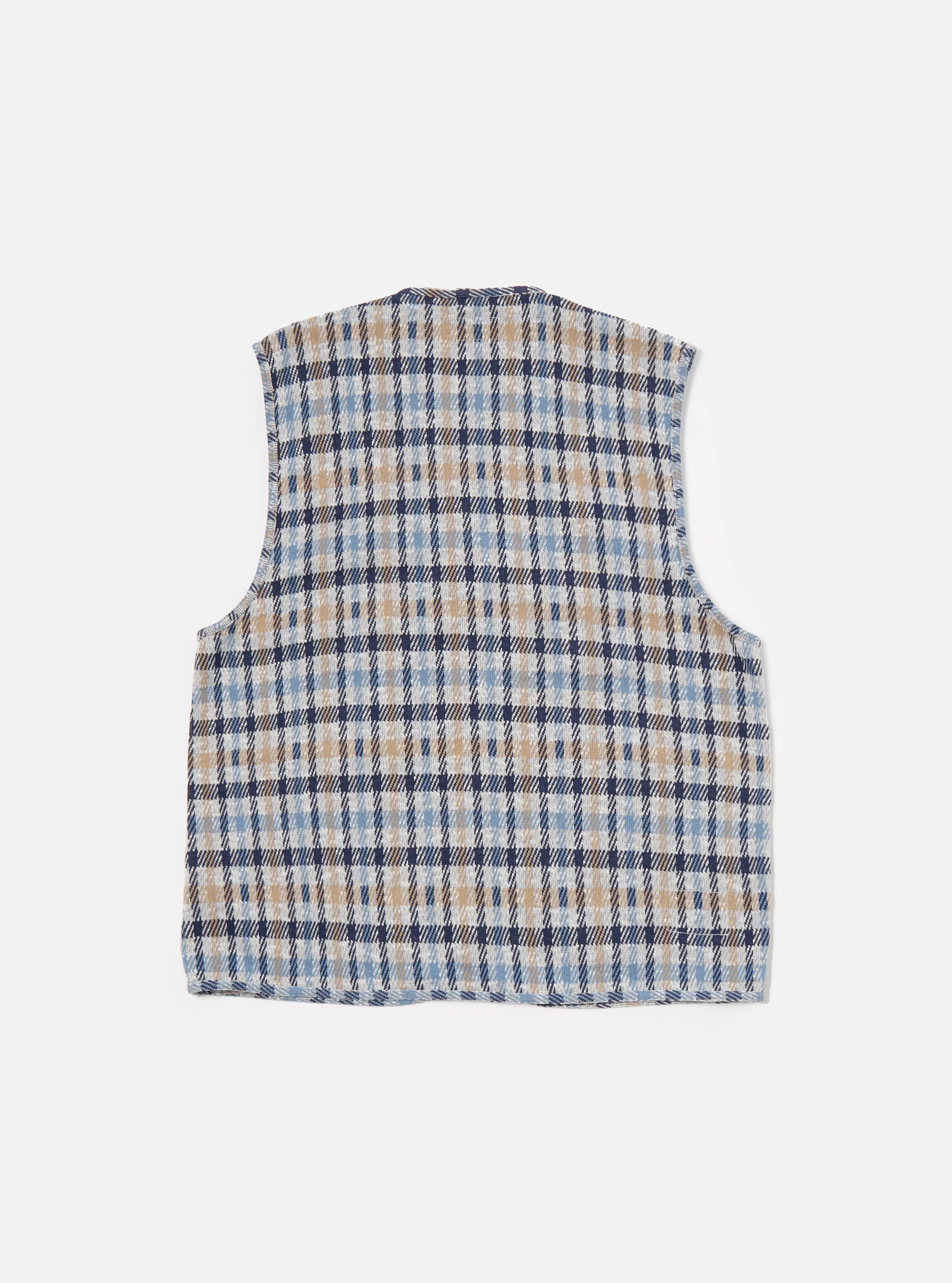 Universal Works Zip Gilet in Brown/Blue Summer Check