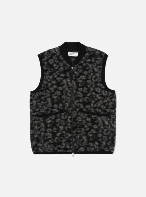 Universal Works Zip Waistcoat in Black/Charcoal Leopard Fleece